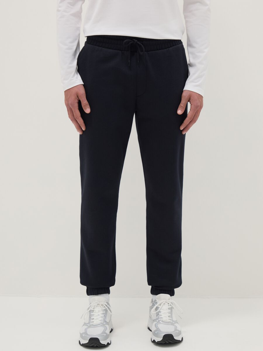 Regular fit blue cotton blend jogger trousers_1