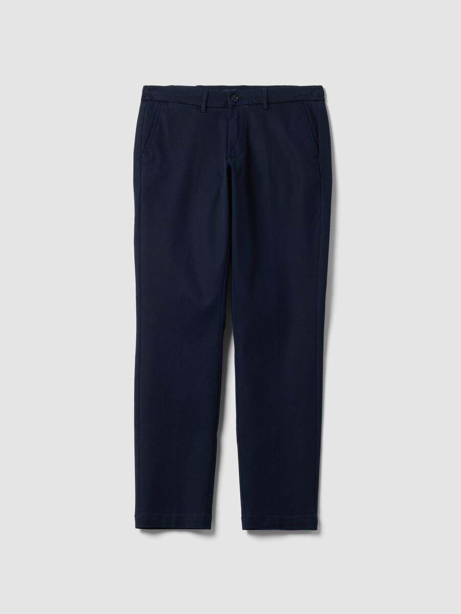 Blue slim-fit chino trousers in lyocell and stretch cotton_0