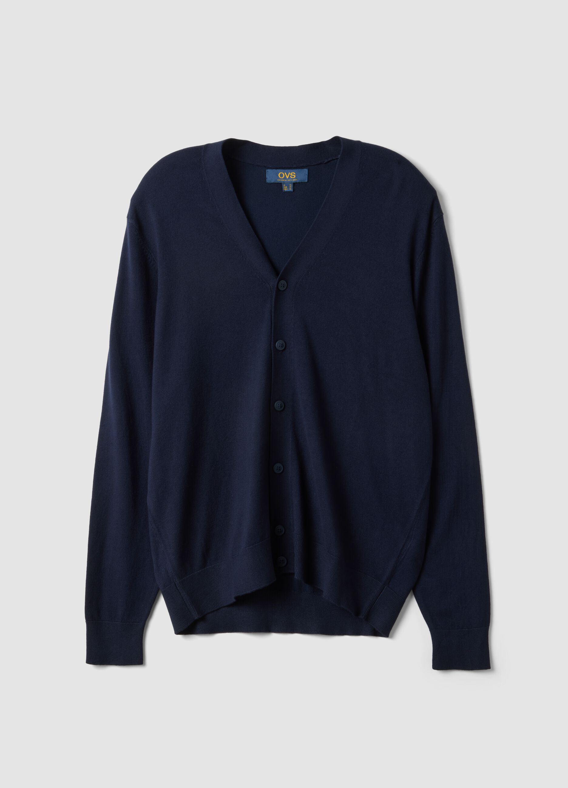 Blue Viscose-Blend V-Neck Cardigan, Regular Fit