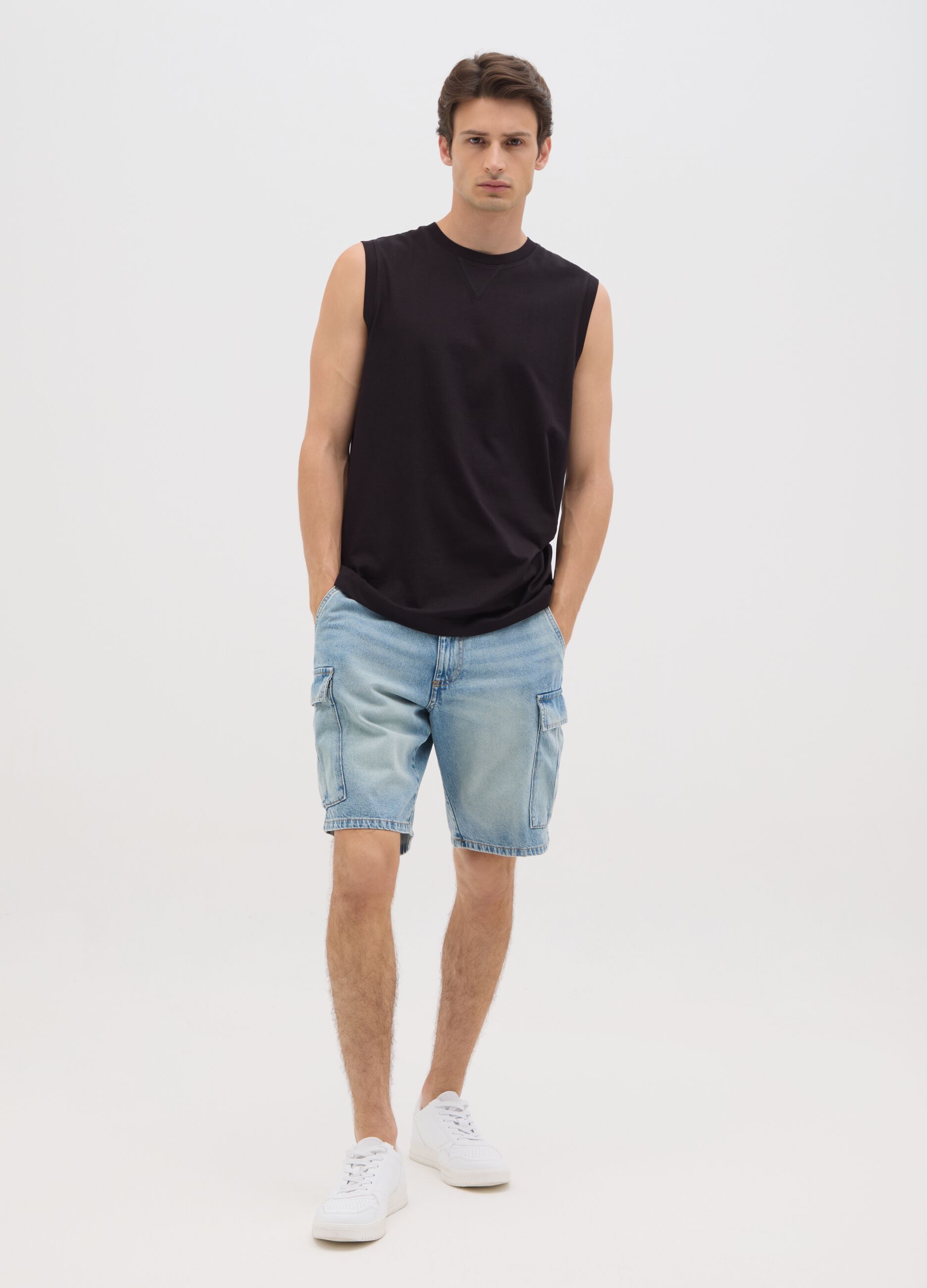 Men's pure cotton denim regular fit shorts