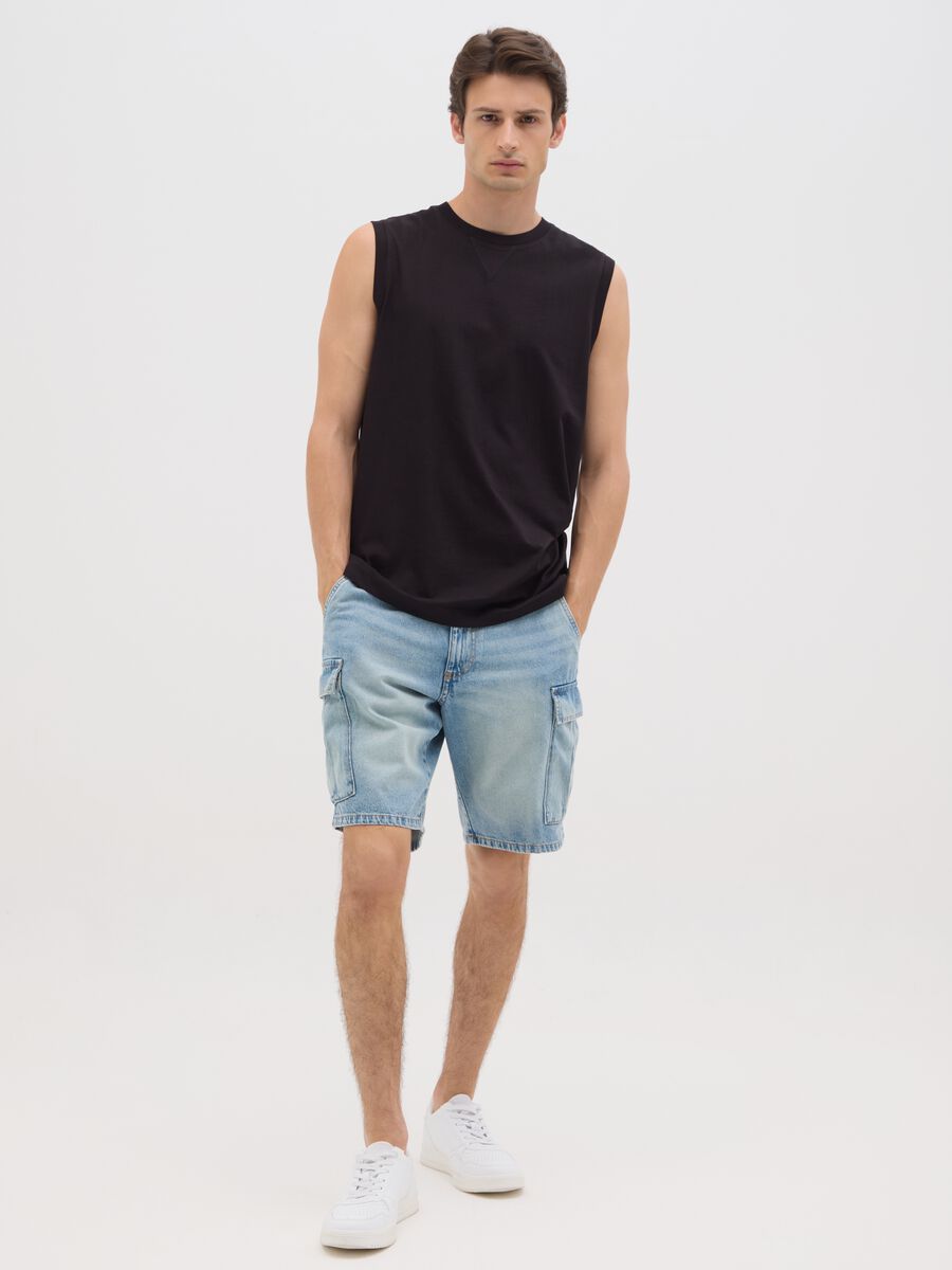 Men's pure cotton denim regular fit shorts_0