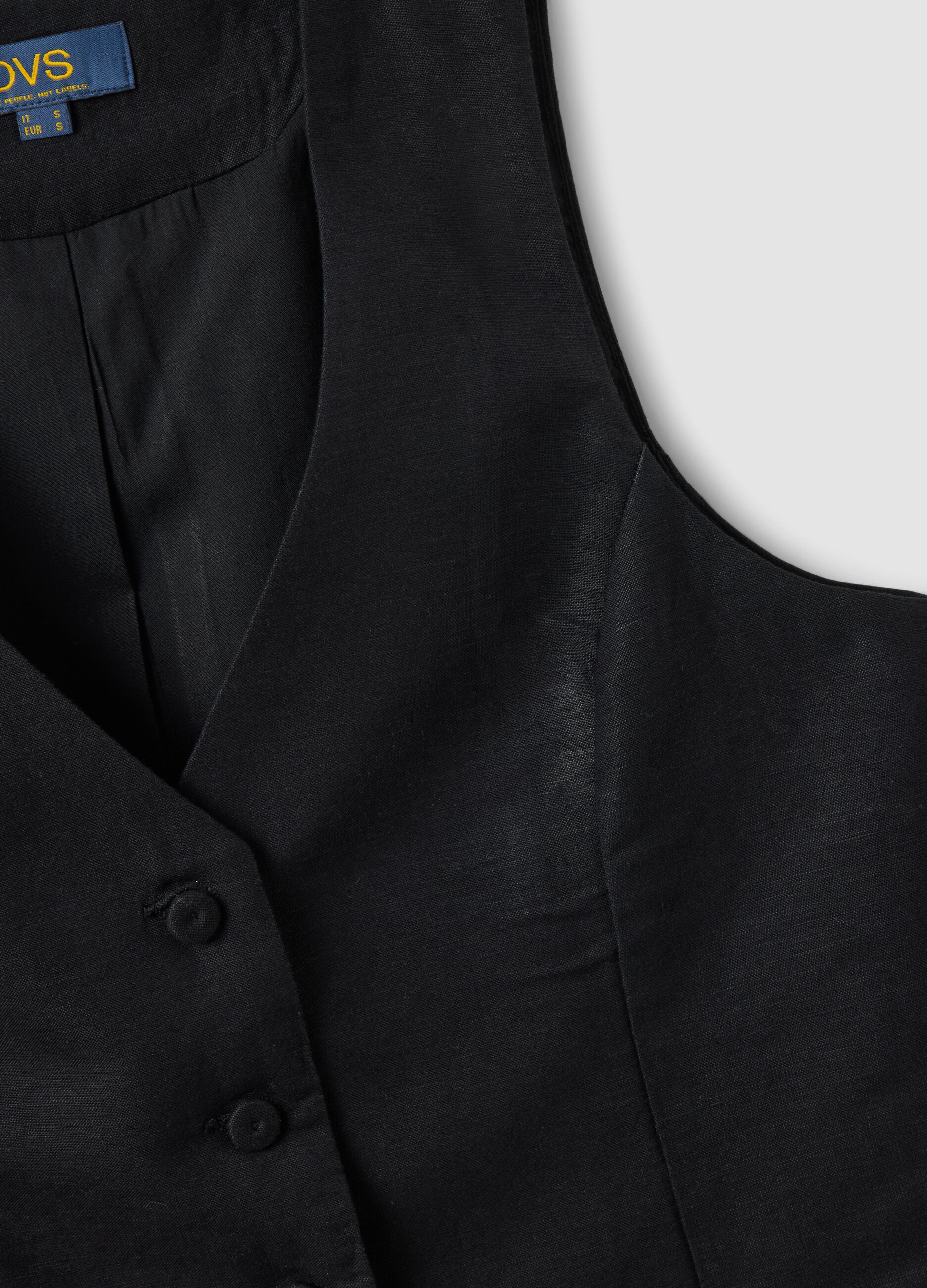 Black linen-blend slim-fit waistcoat with buttons