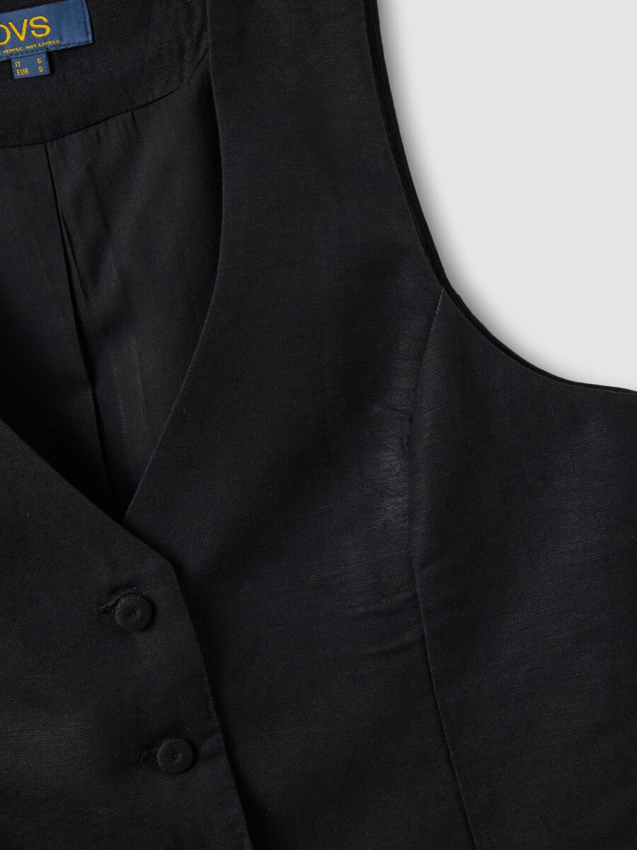 Black linen-blend slim-fit waistcoat with buttons_5