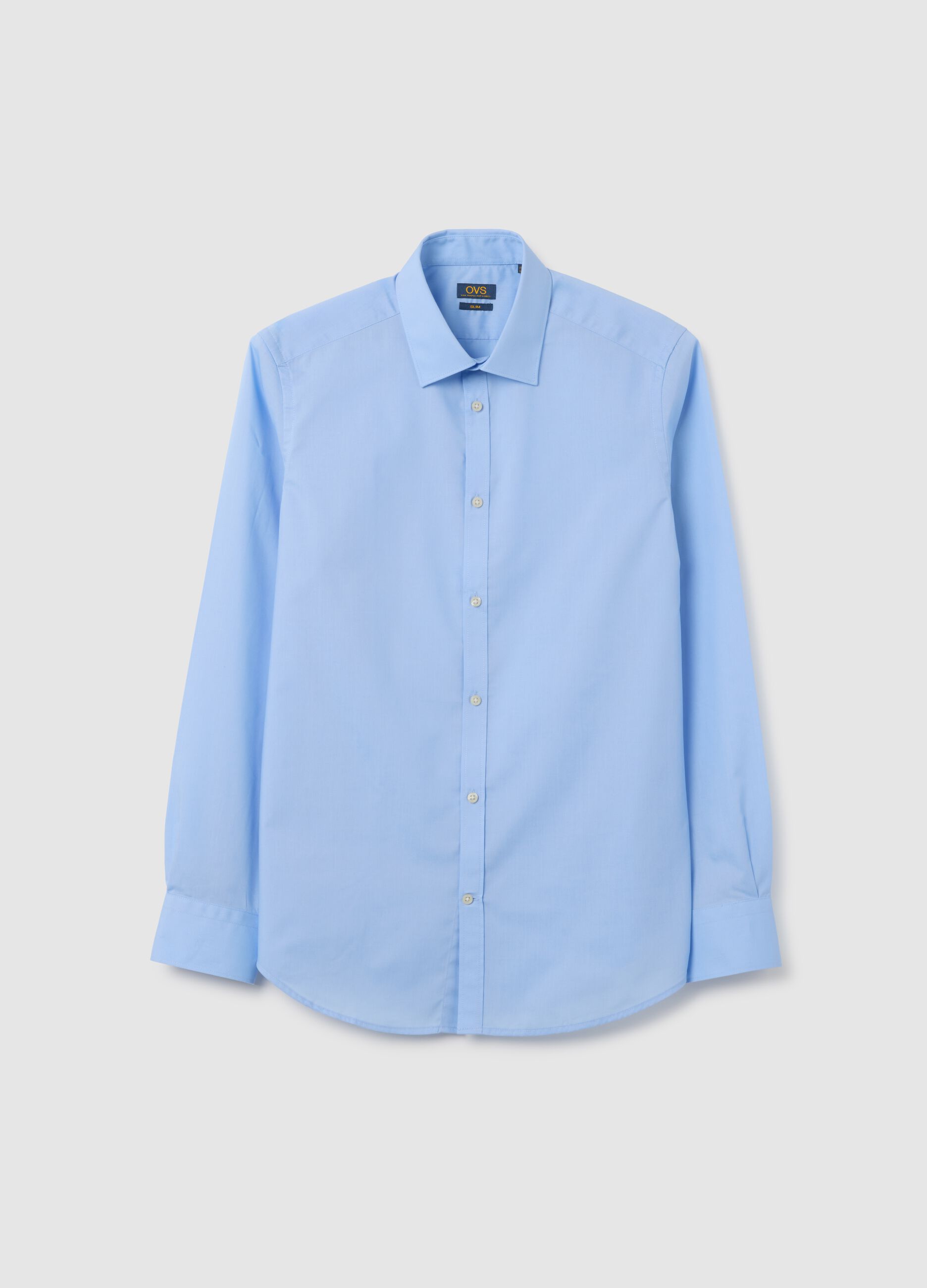 Slim fit light blue cotton blend shirt
