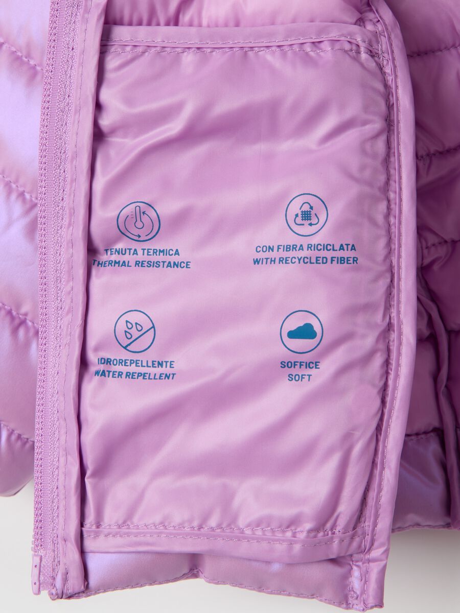 Purple padded girl's jacket with hood and zip_3