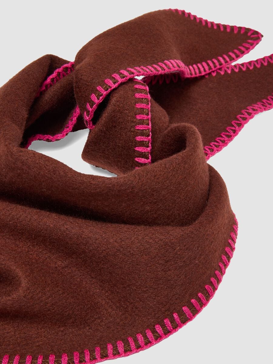 Brown viscose and wool blend scarf with contrast edging_2