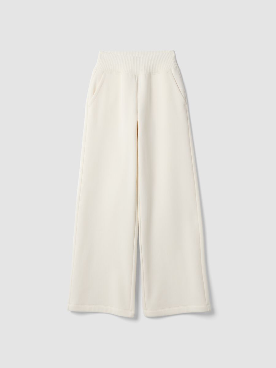 Pantaloni bianchi in misto cotone fleece straight fit_0