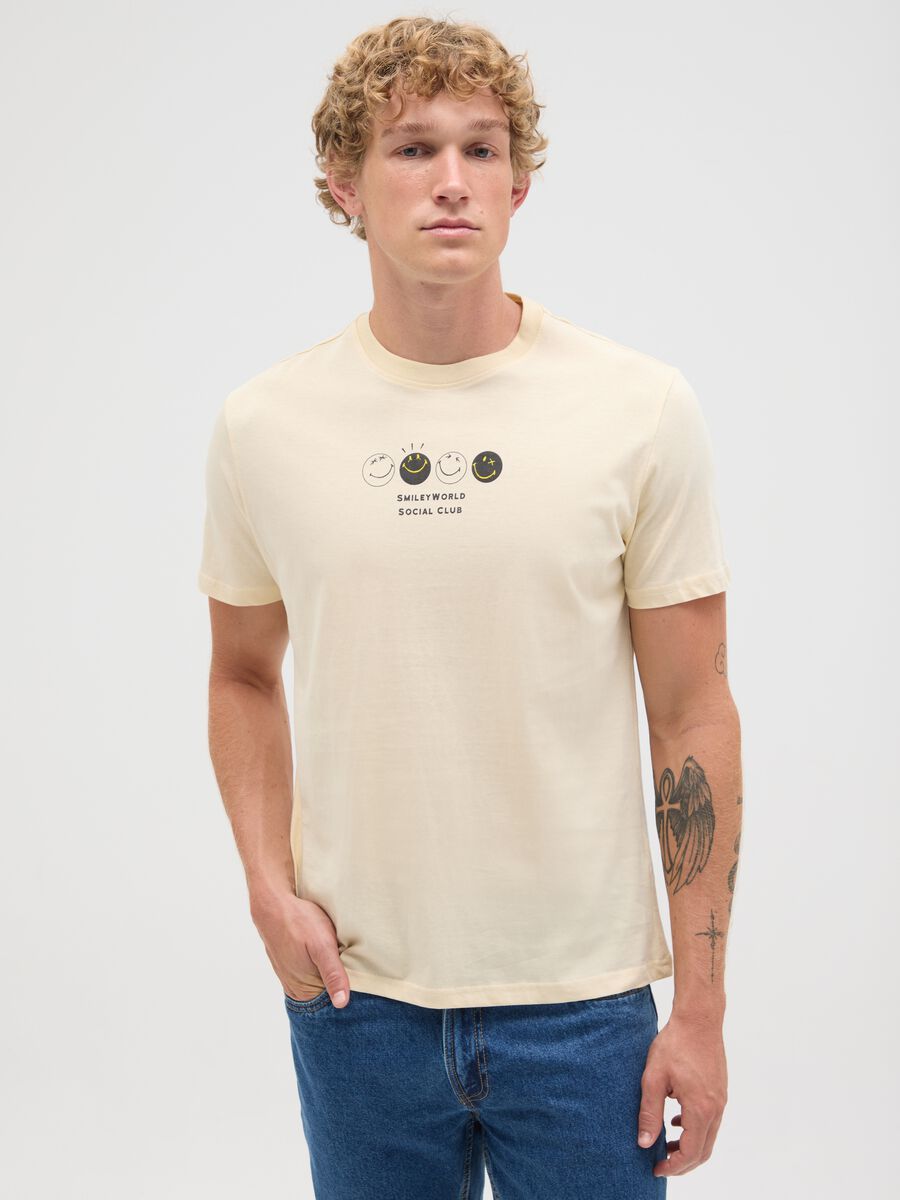 Men's beige regular fit pure cotton T-shirt_0
