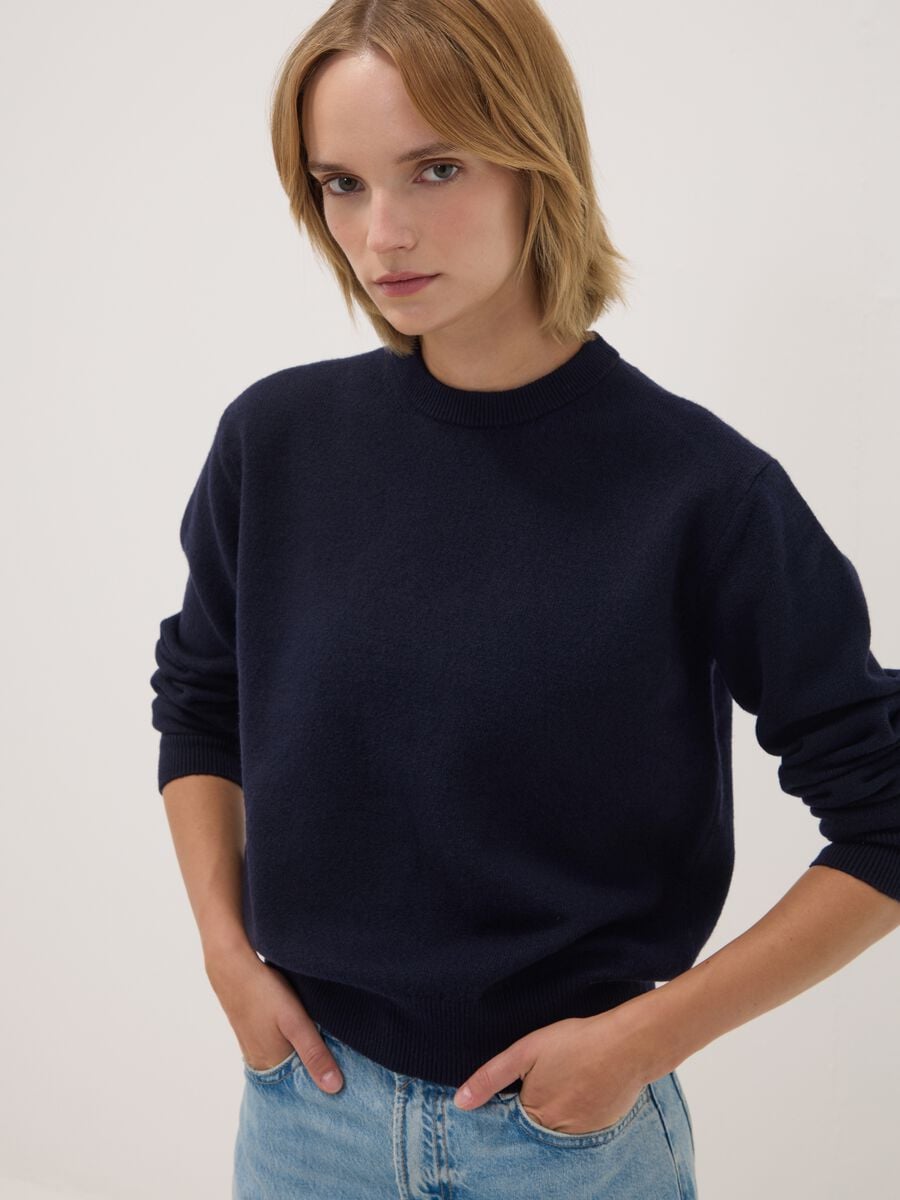 Blue crew-neck jumper in stretch wool_2