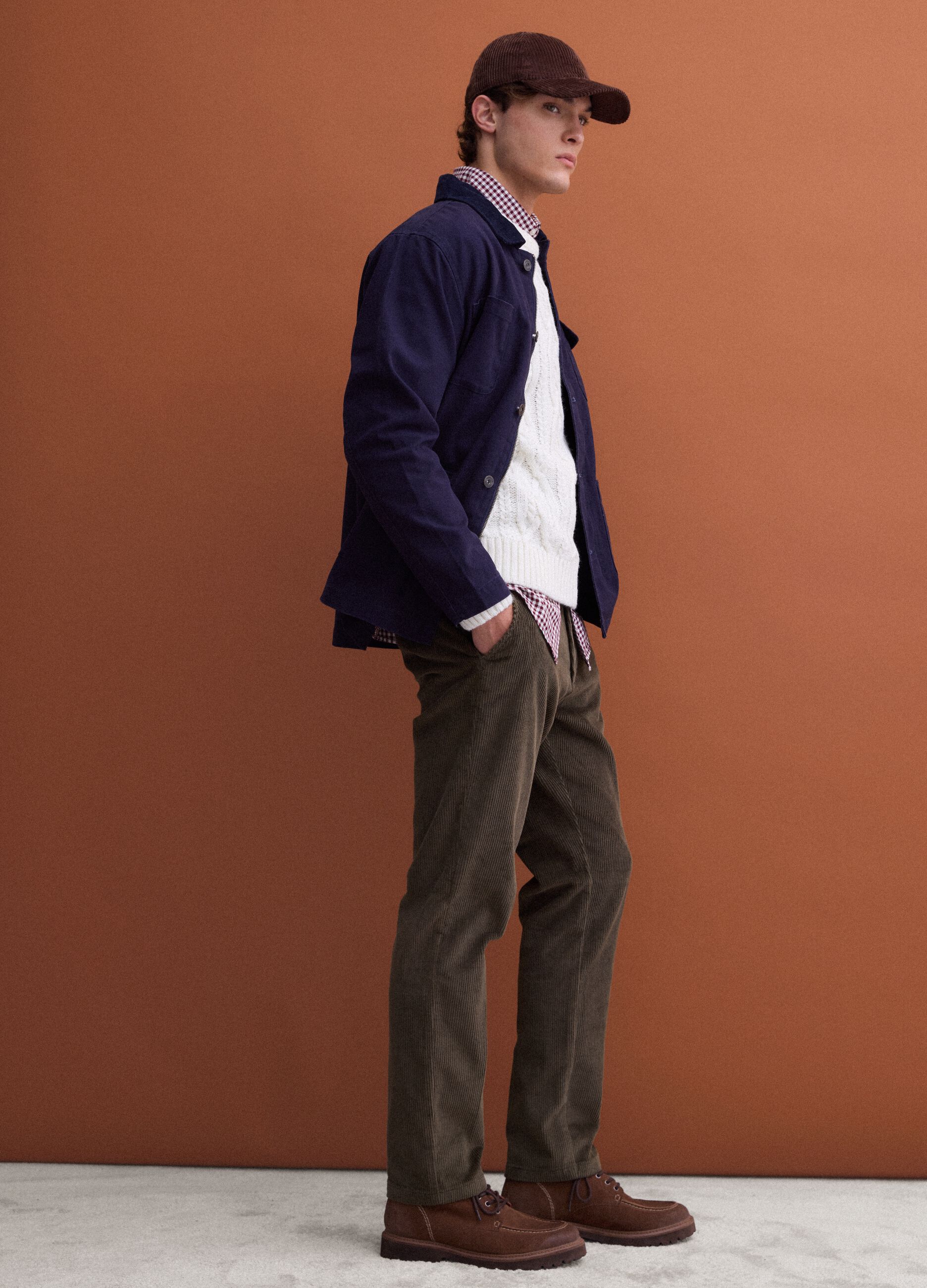 Green regular-fit ribbed stretch-cotton chinos