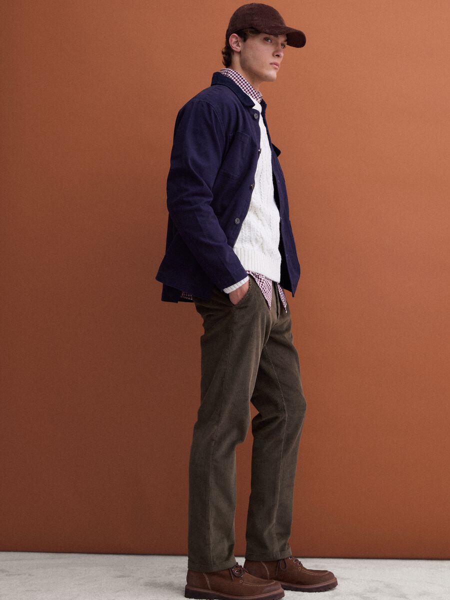 Green regular-fit ribbed stretch-cotton chinos_0
