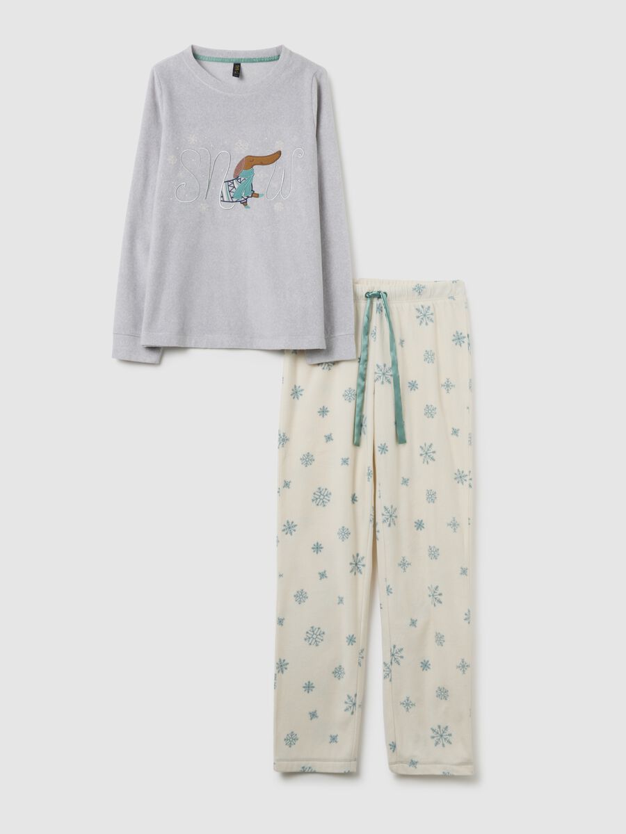Multicolour fleece blend regular fit pyjamas_4