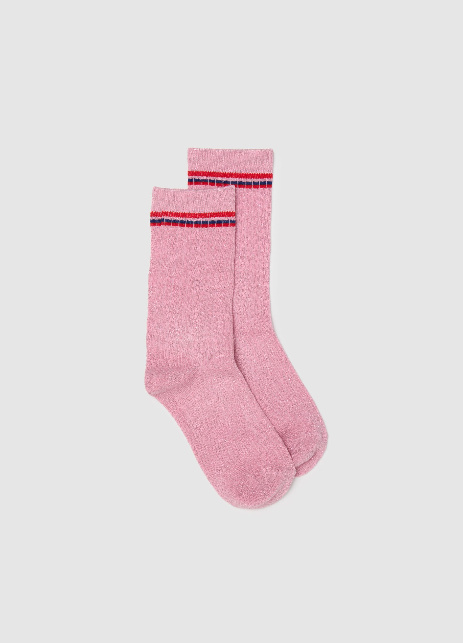 Pink socks with decorative stripes by Piombo Kids