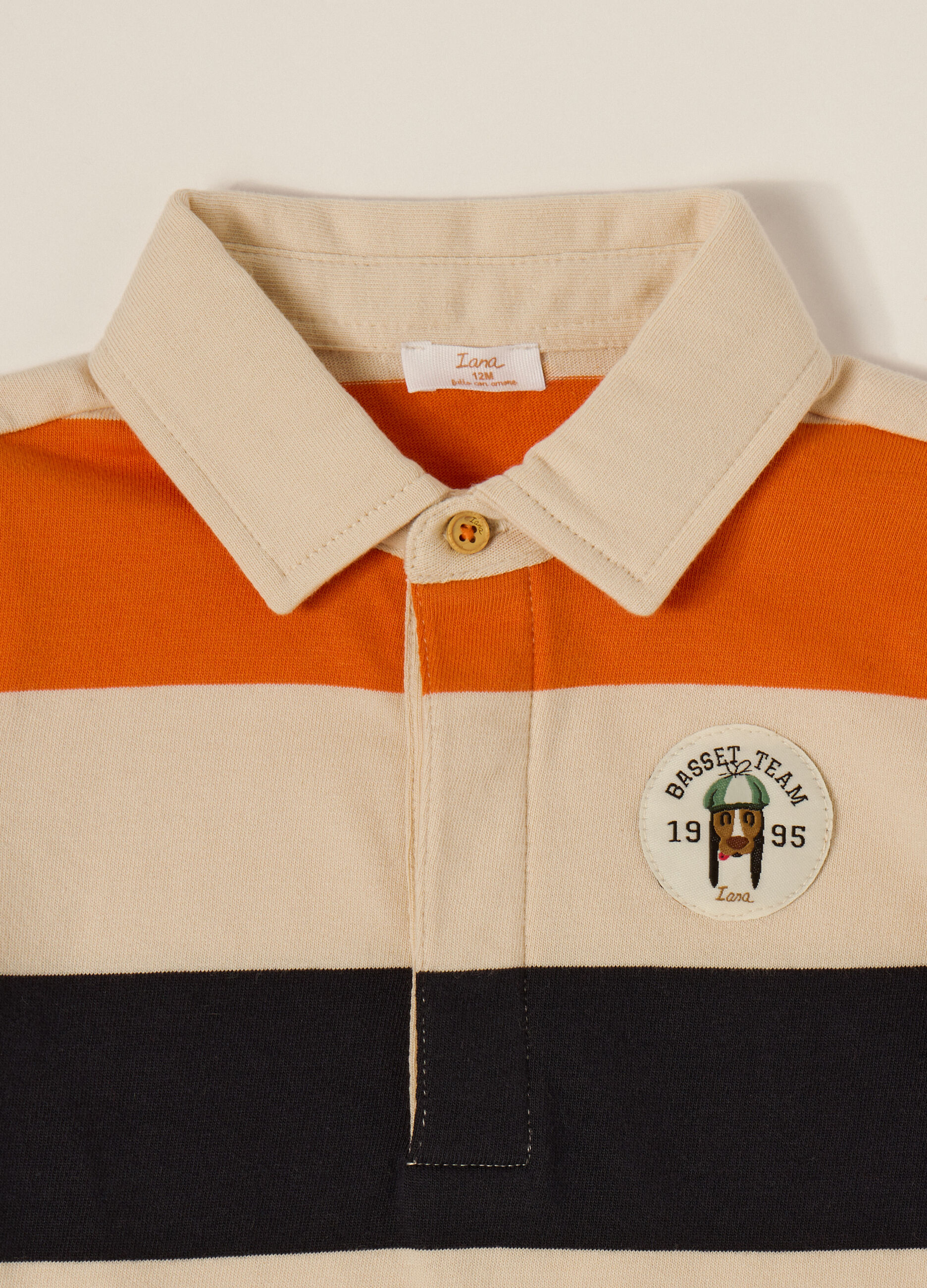 Beige long-sleeve cotton polo