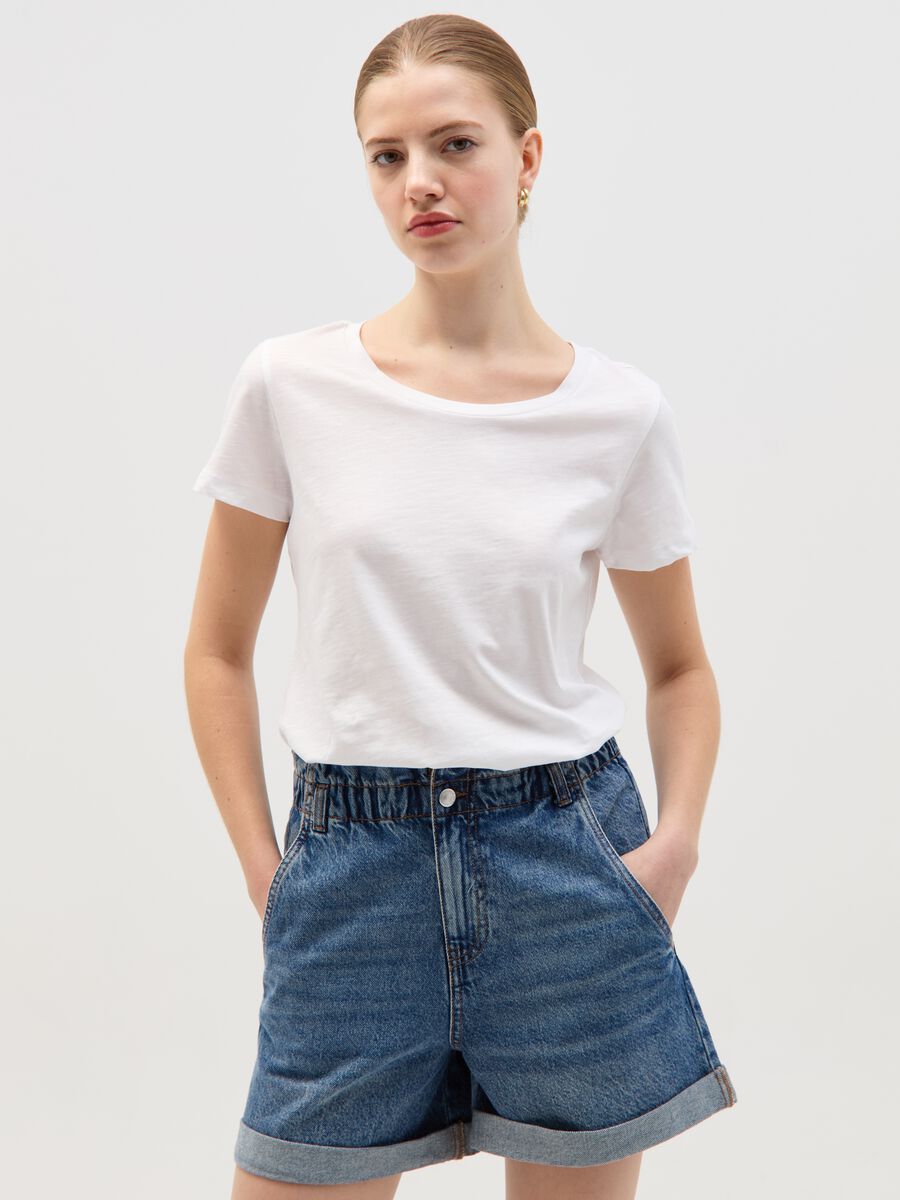 Denim paper bag shorts_0