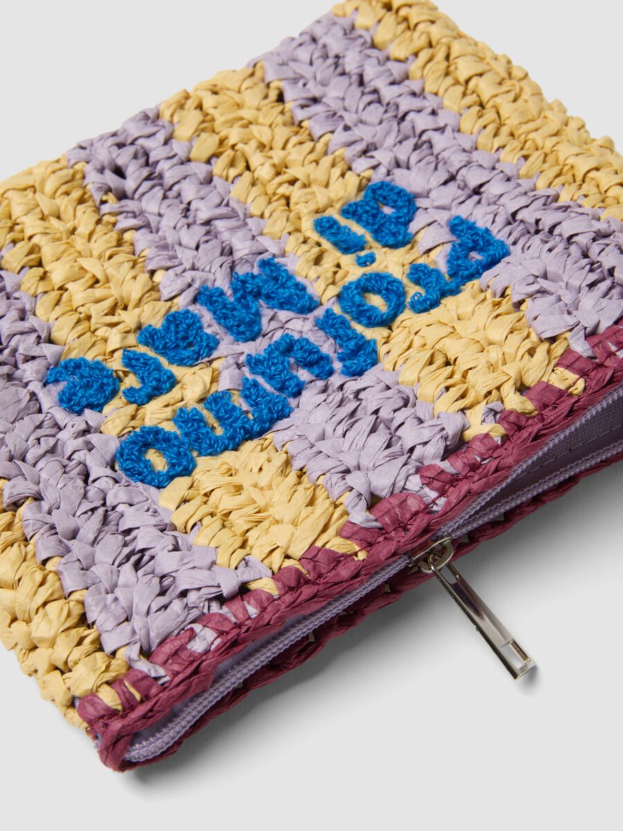 Multicolour clutch in pure woven paper fabric with slogan_2