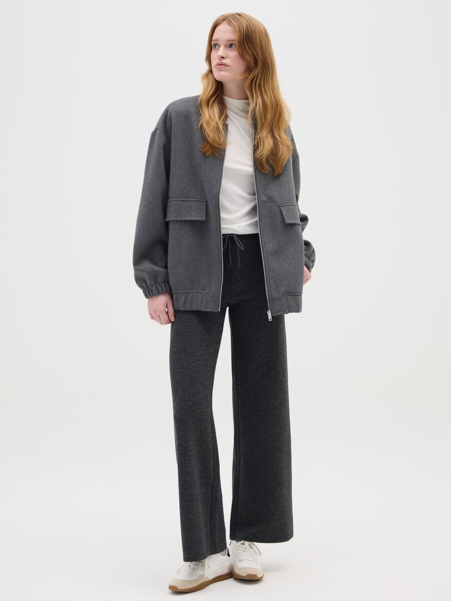 Grey Wide Leg Stretch Trousers_0