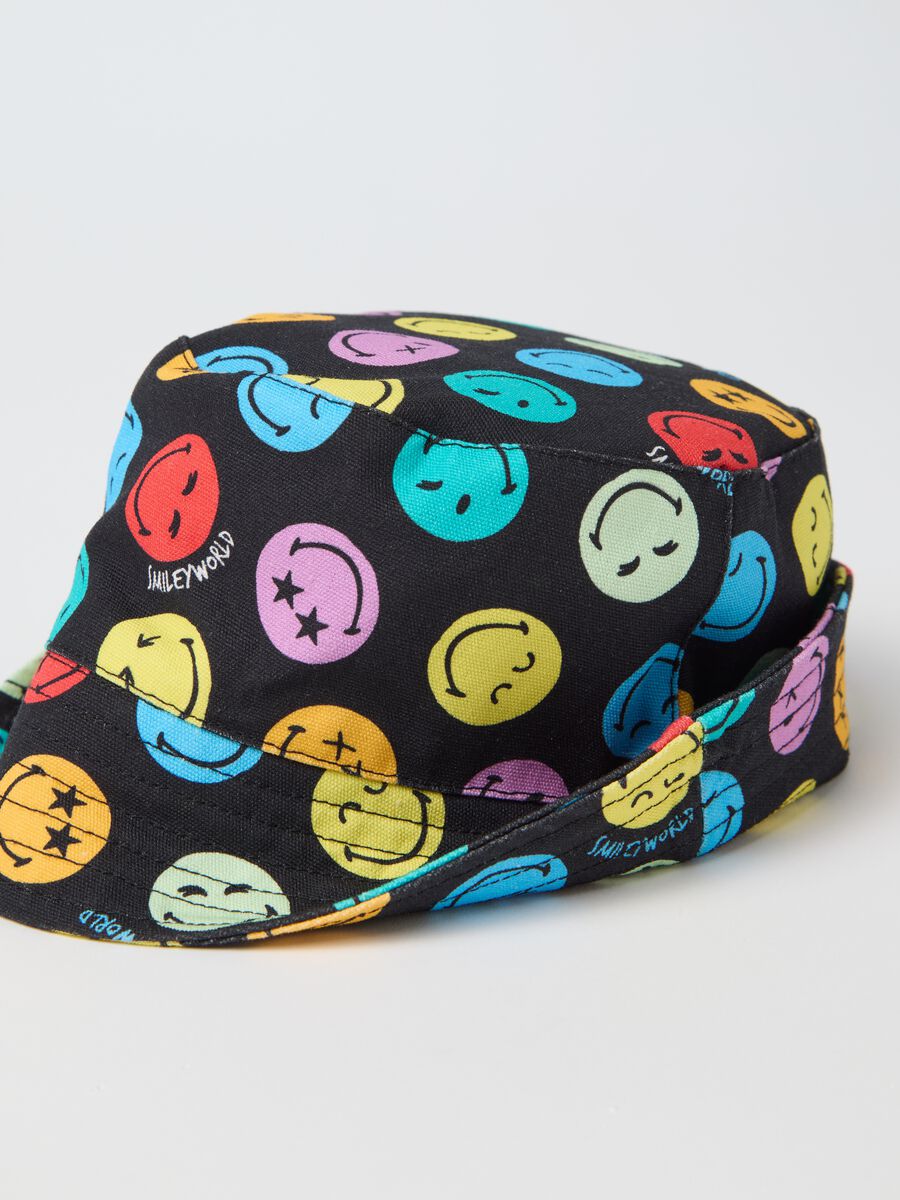 Multicolour cotton bucket hat with smiley prints_2