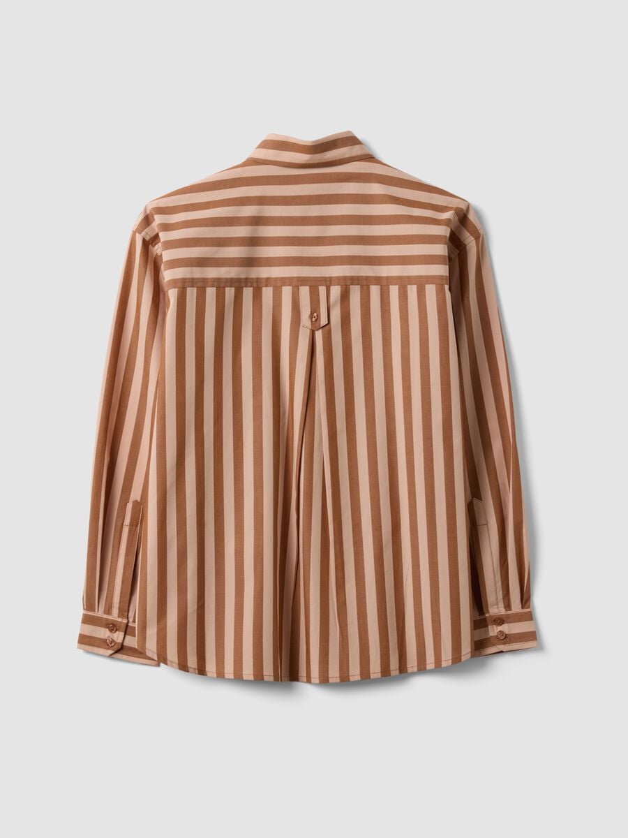 Brown striped pure cotton poplin shirt, regular fit_2