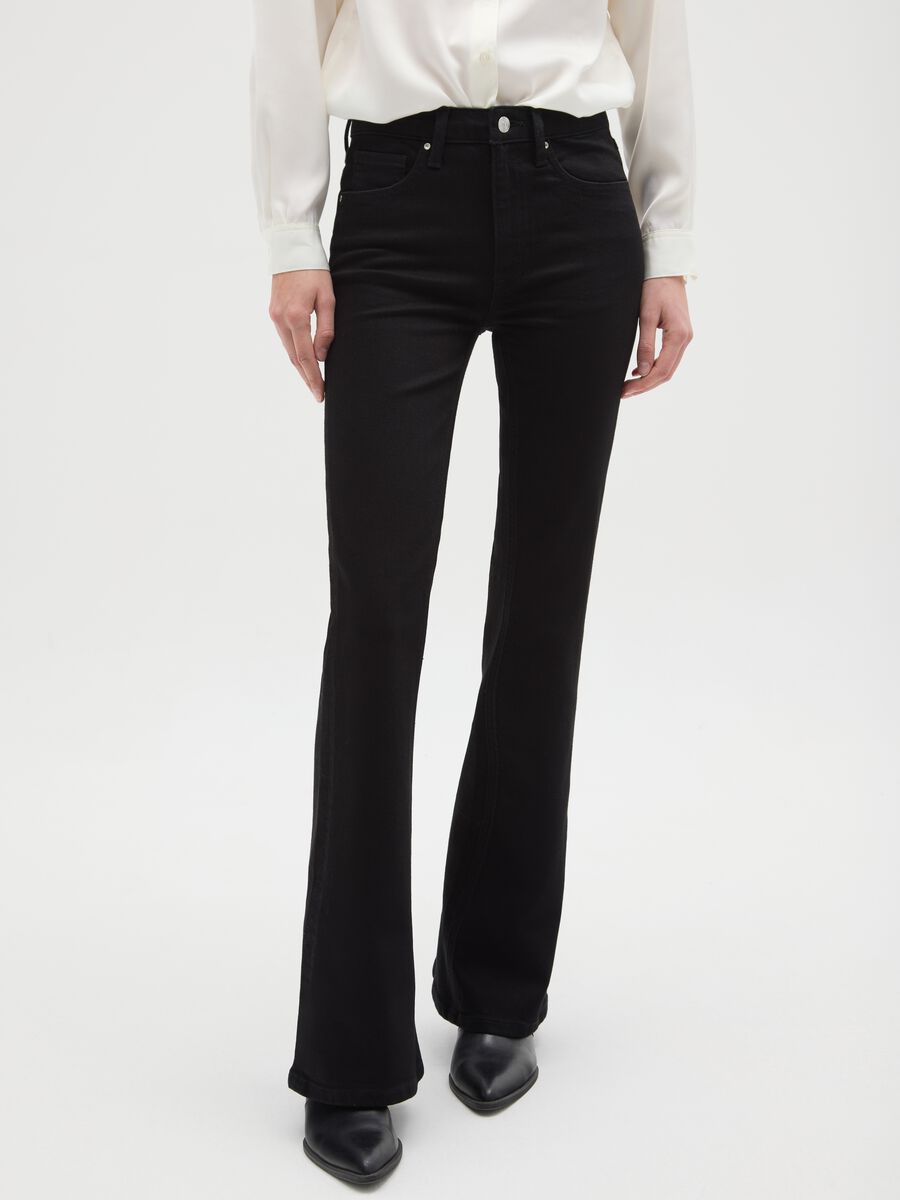 Black wide leg jeans in stretch cotton_1