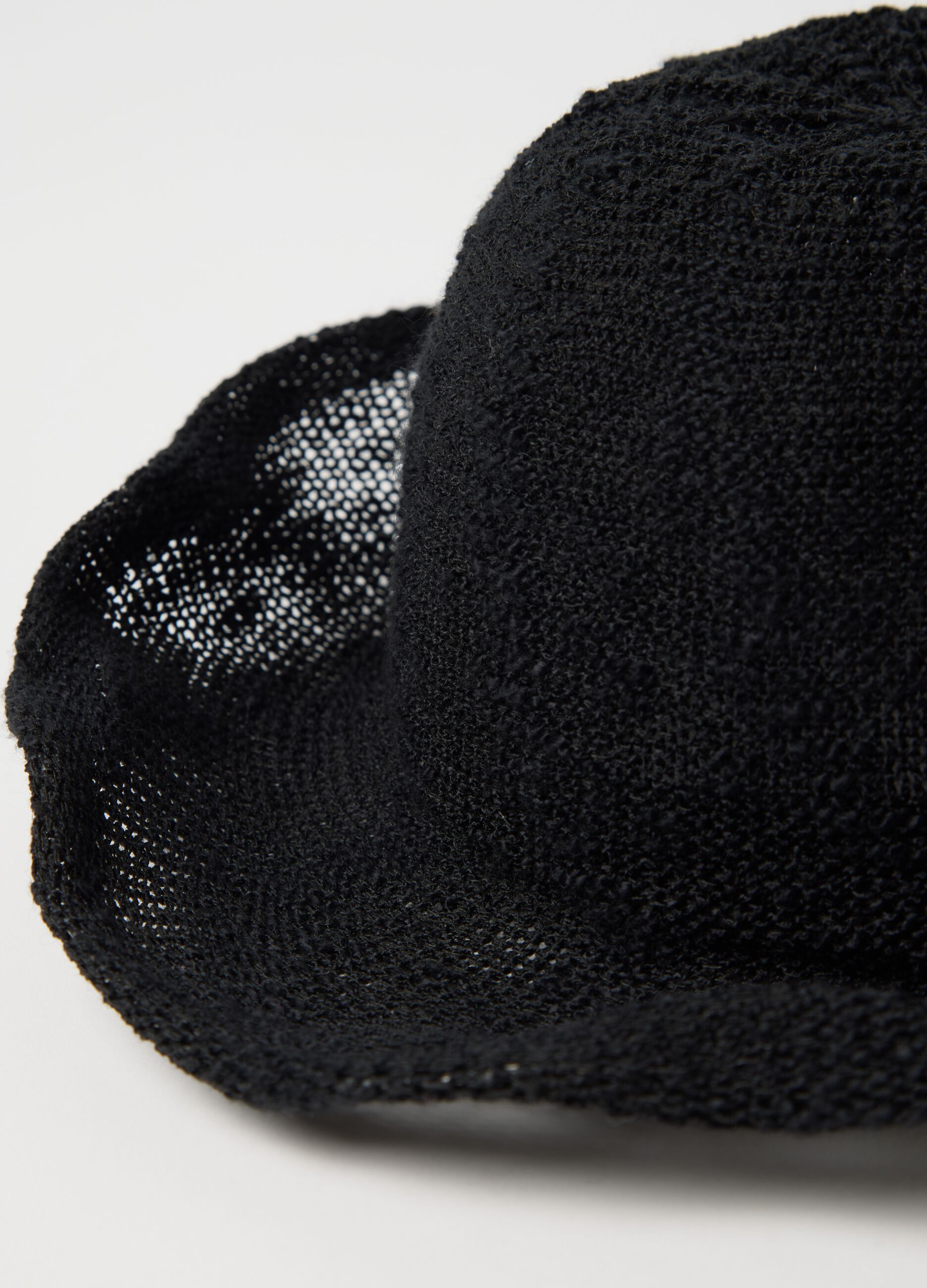 Black cloche hat with knitted design