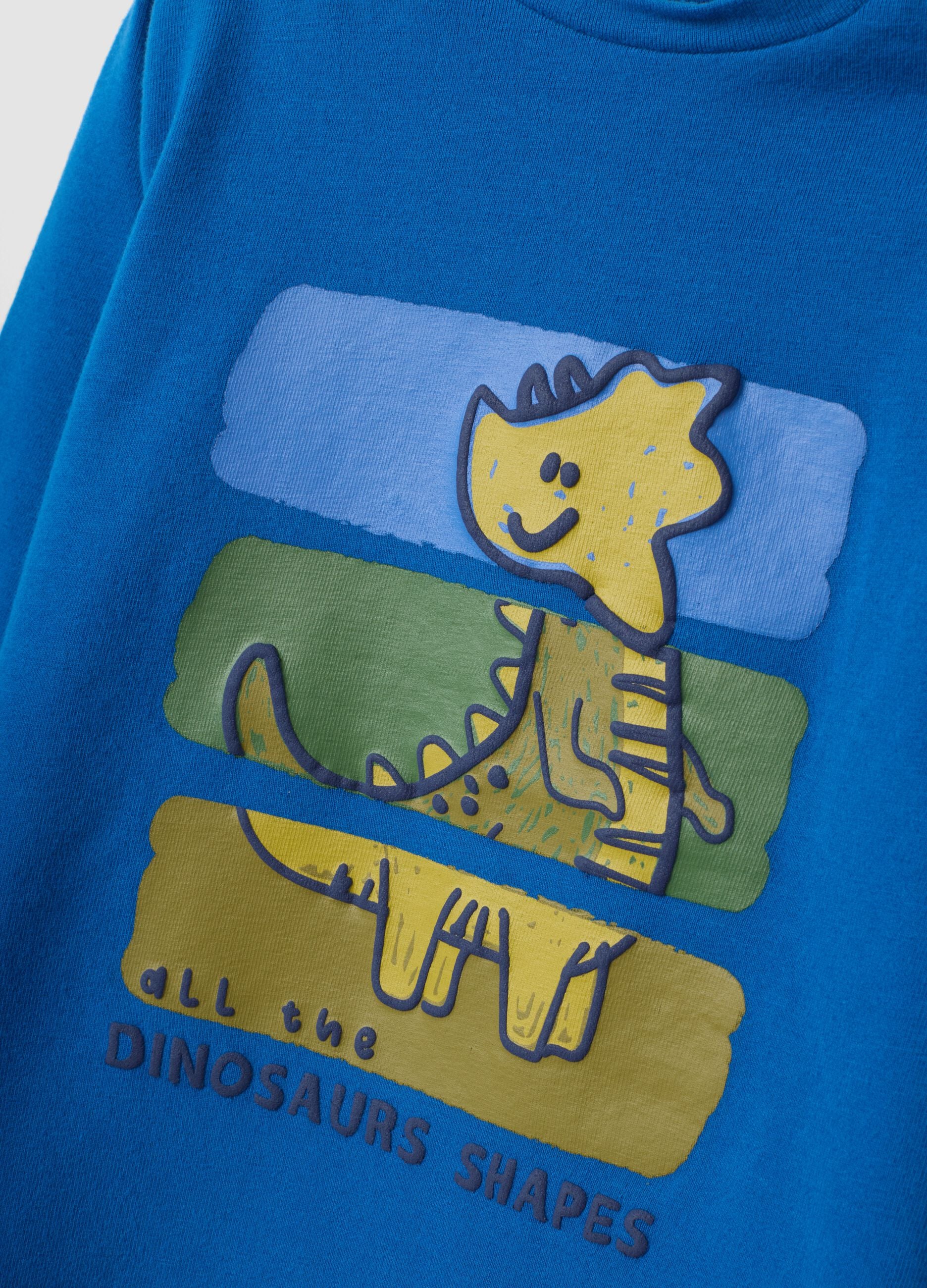 Blue long-sleeve stretch organic cotton crew-neck T-shirt