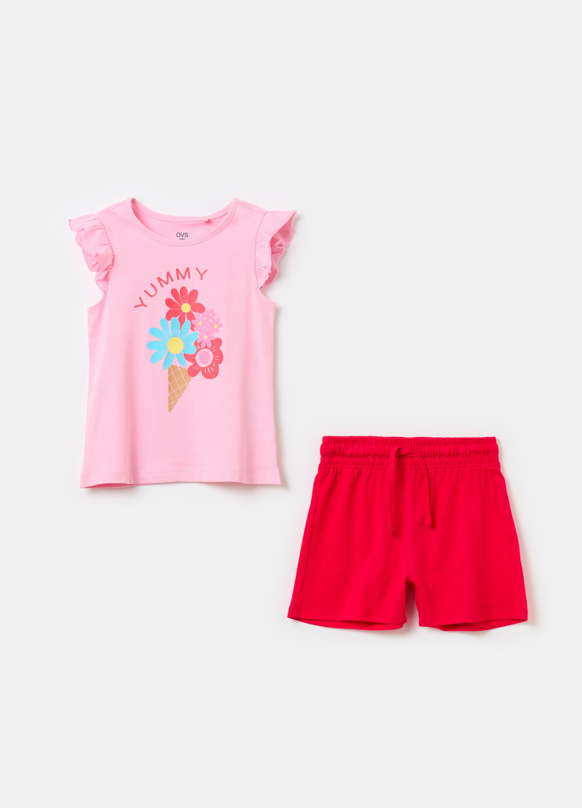 Sleeveless T-shirt with print and shorts set