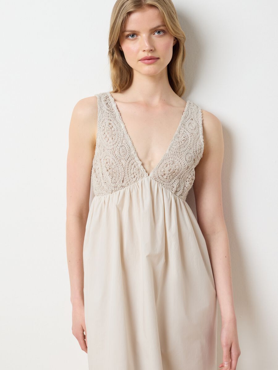 Women's long beige pure cotton dress over_2