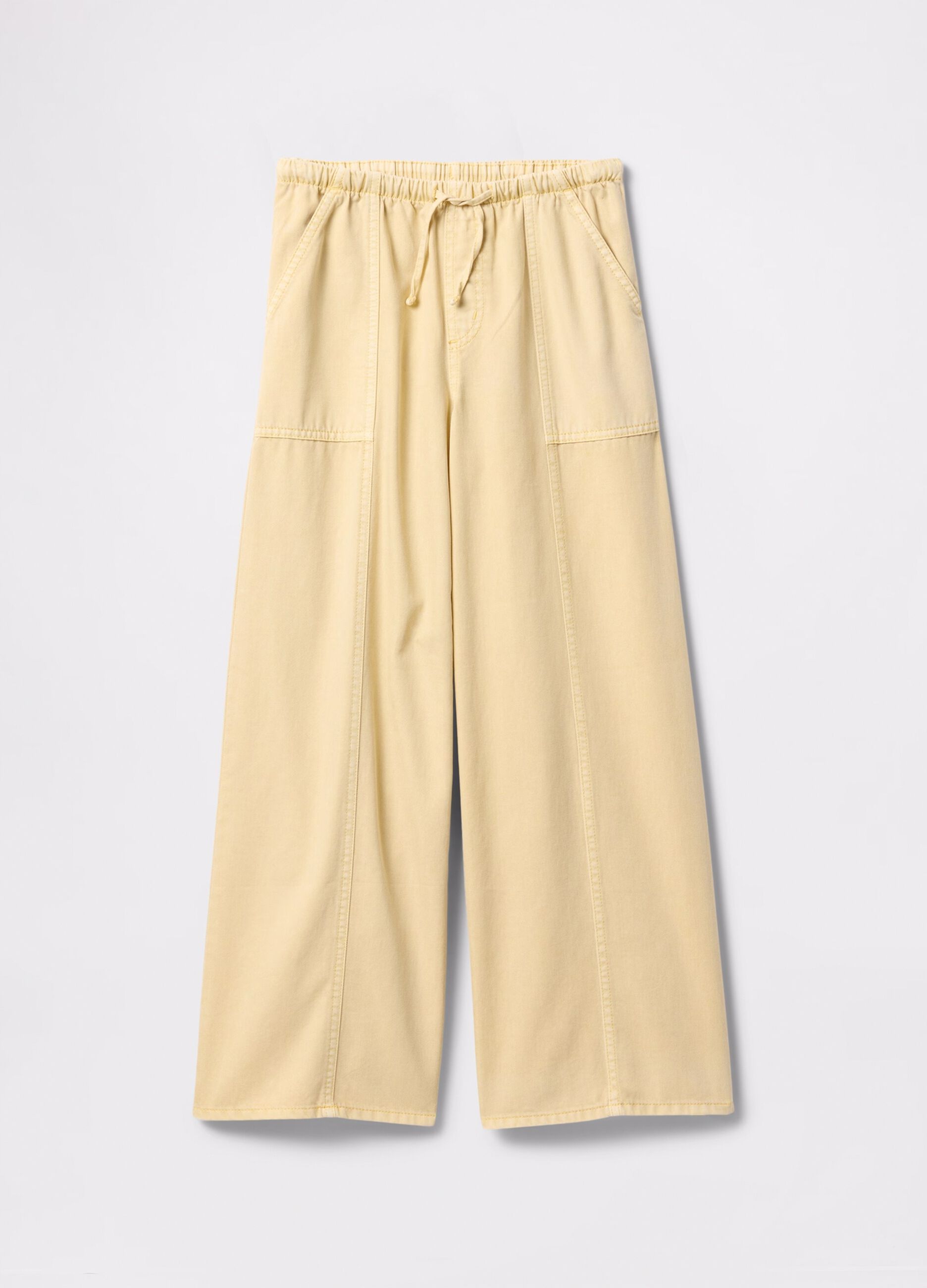 Yellow wide-leg trousers with drawstring