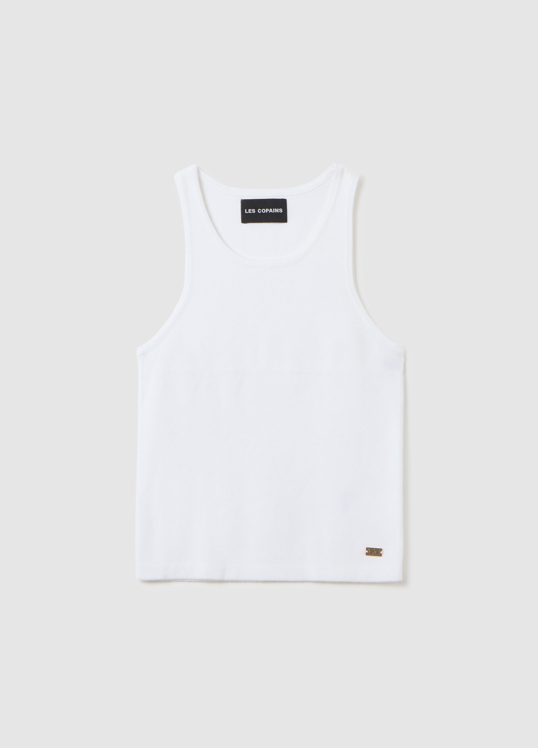 Women's white viscose blend fitted tank top