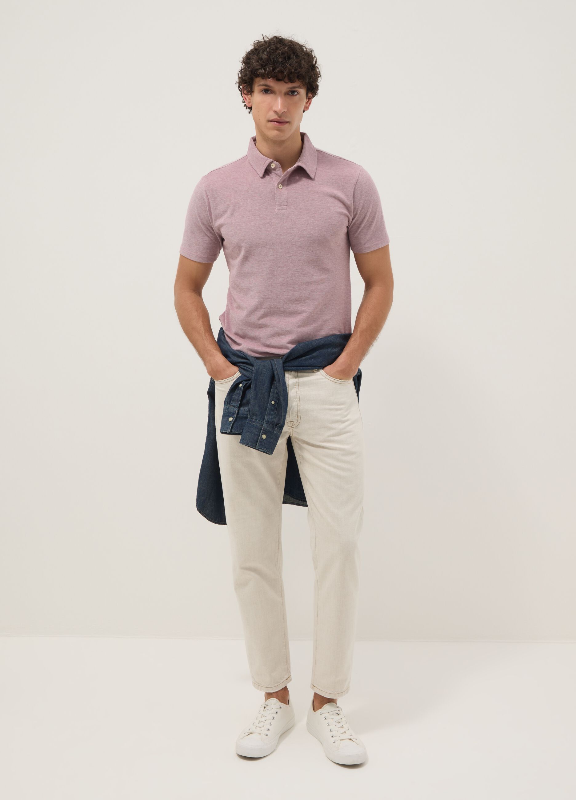 Beige denim jeans in pure cotton, relaxed fit