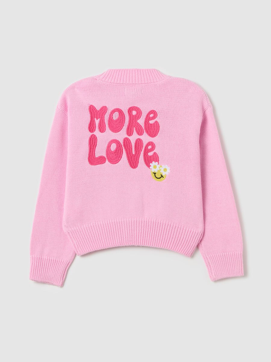 Cardigan with V neck and "More Love" embroidery_1