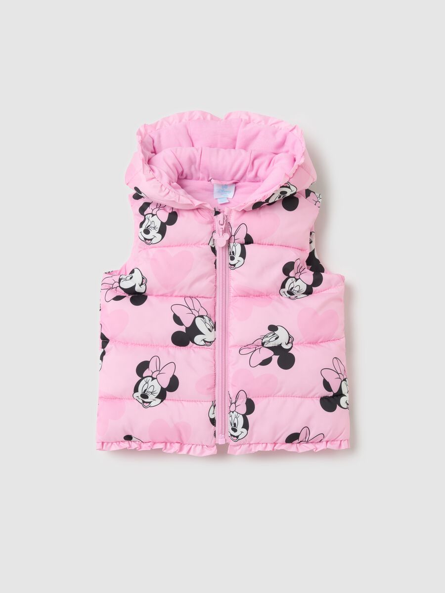 Padded gilet with hood and Minnie Mouse print_0