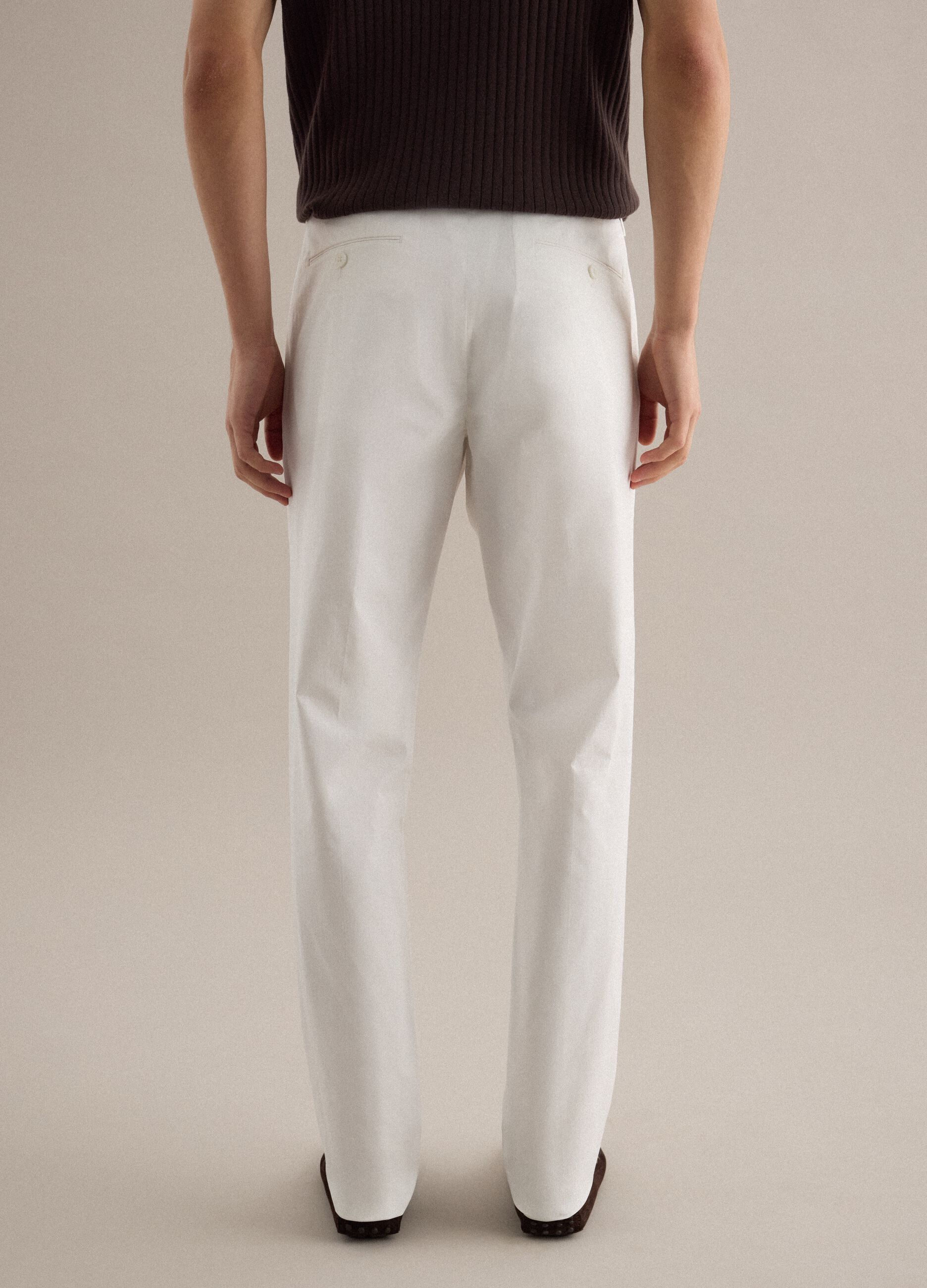 White stretch cotton trousers, regular fit