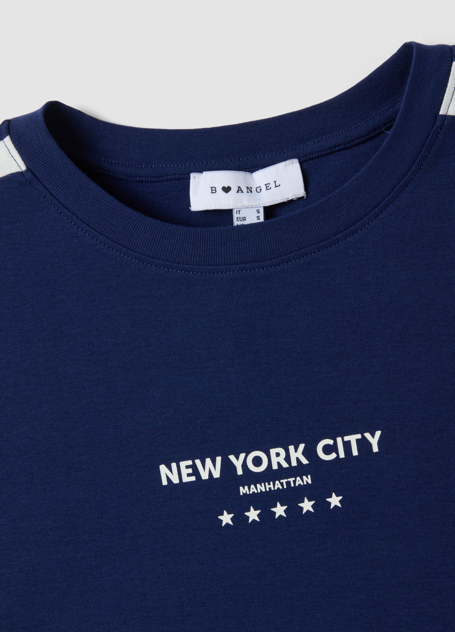 Blue pure cotton crew-neck T-shirt with New York City print