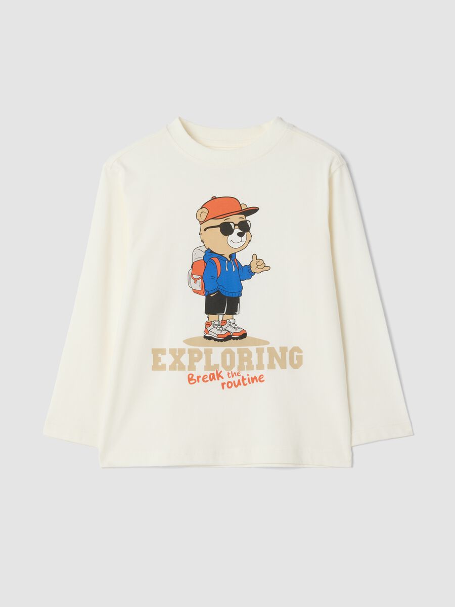 T-shirt bianca in puro cotone organico con stampa over fit_0