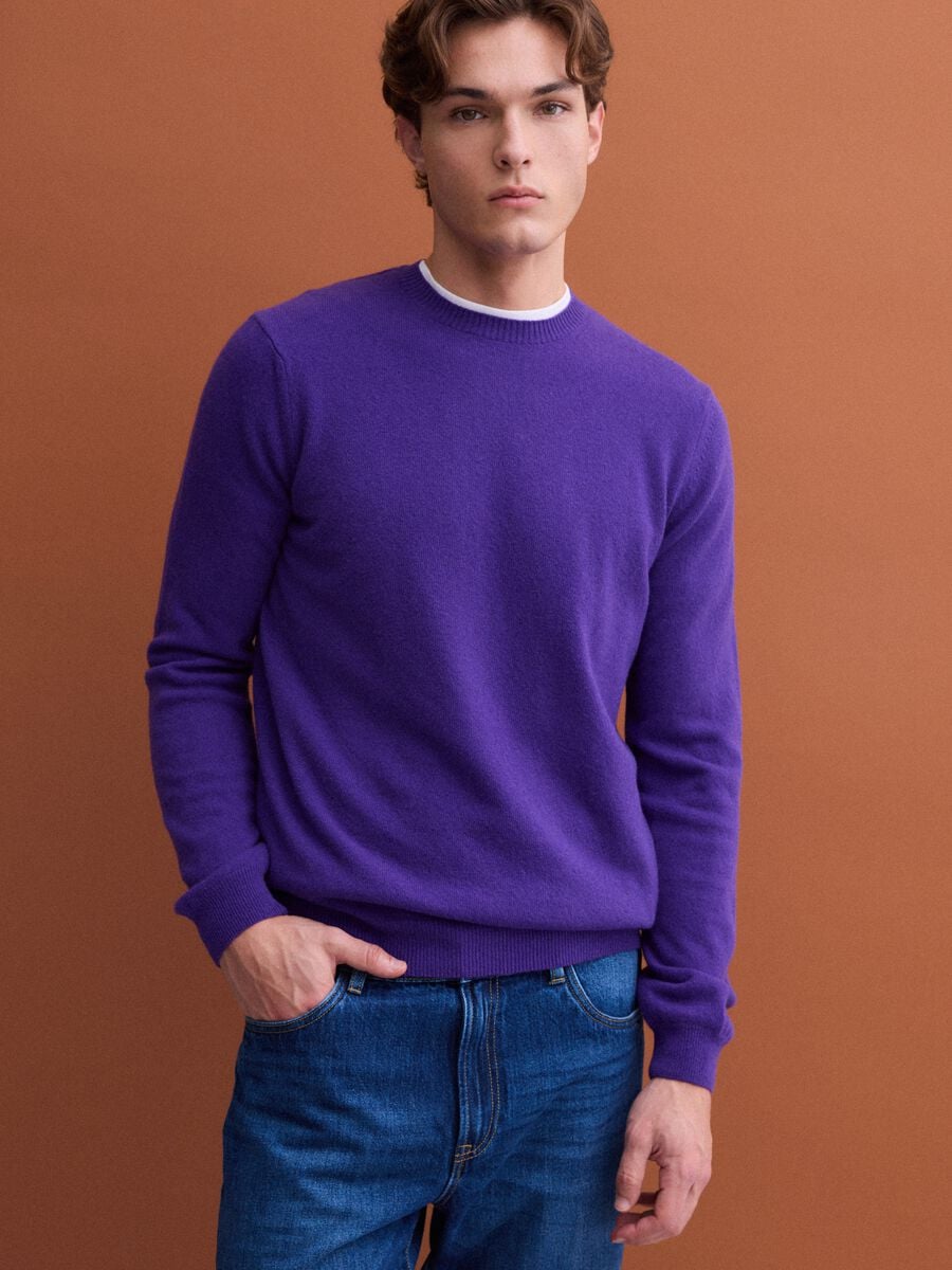 Pullover viola in pura lana a girocollo regular fit_0