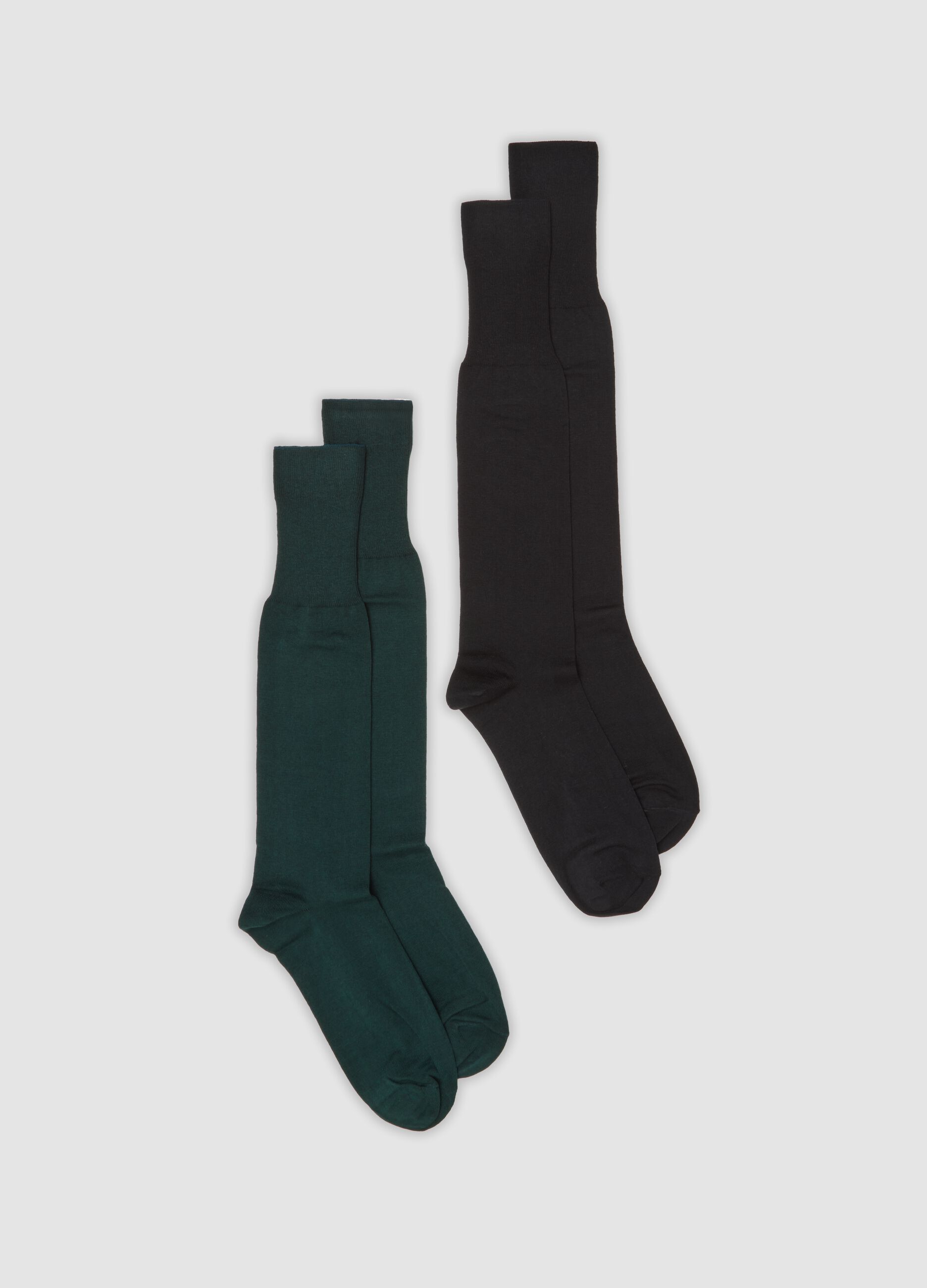 Two-pack of navy blue and teal knee-high socks in a cotton and cashmere blend
