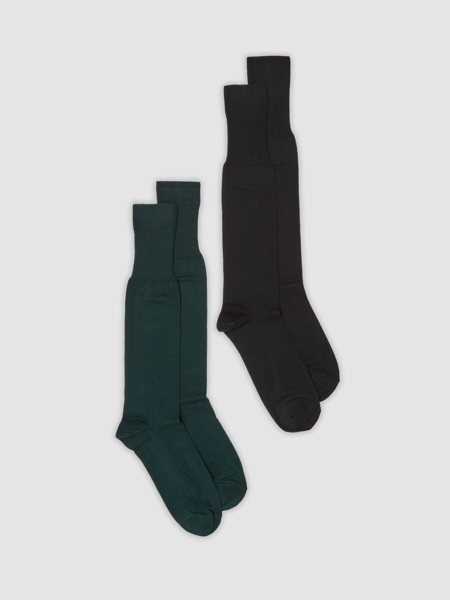 Two-pack of navy blue and teal knee-high socks in a cotton and cashmere blend_0