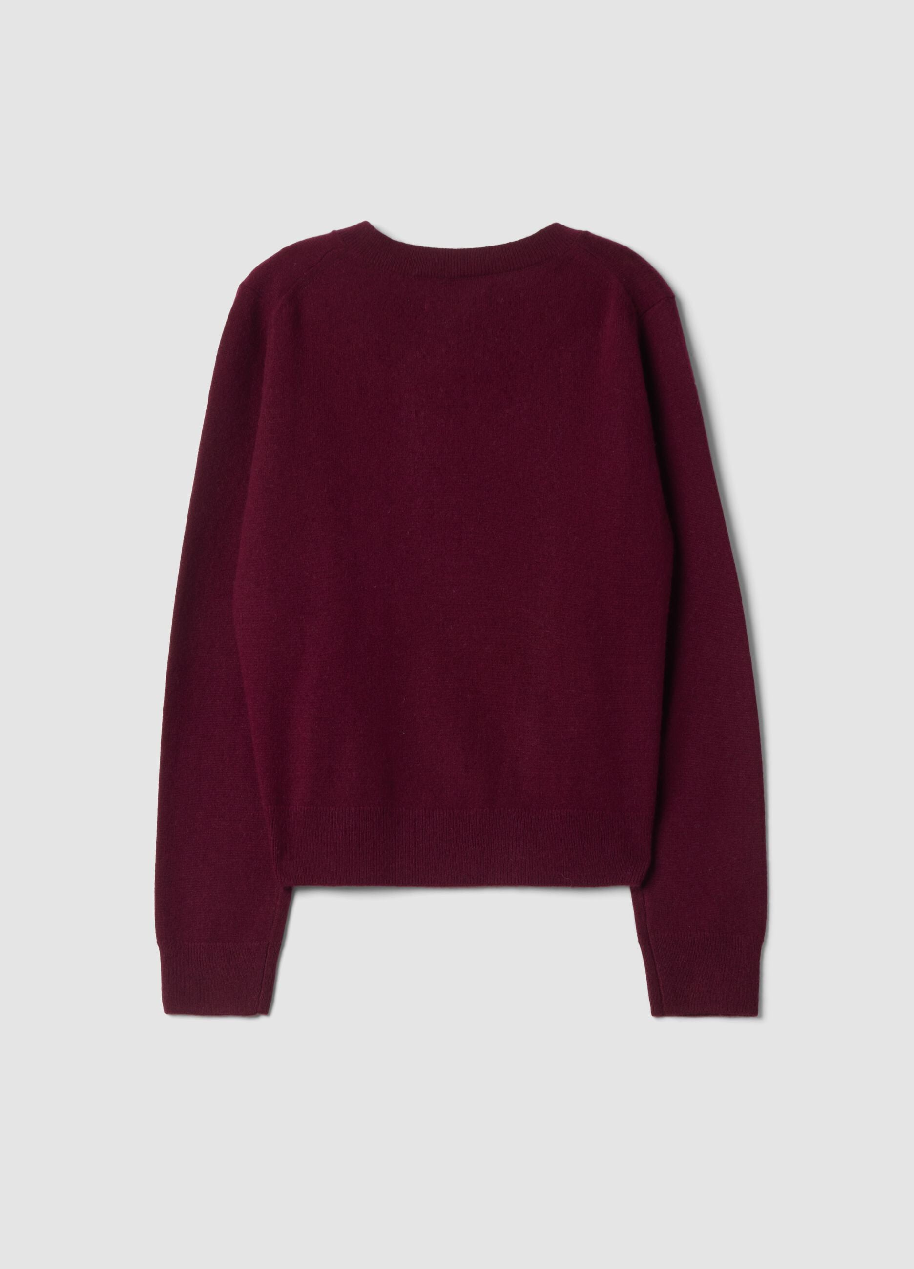 Red crew-neck pure cashmere cardigan