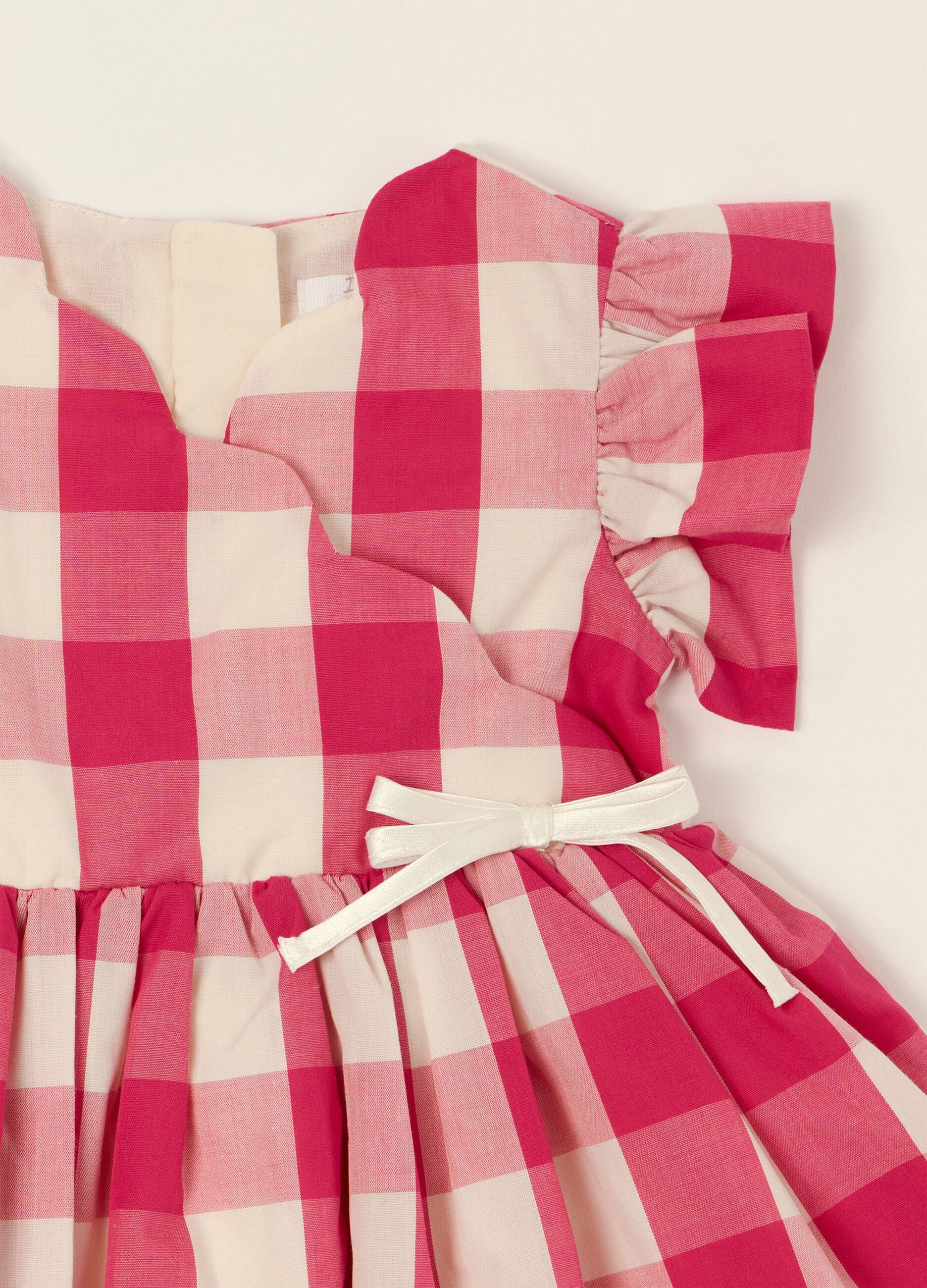 Multicoloured check dress with ruffle sleeves for baby girls