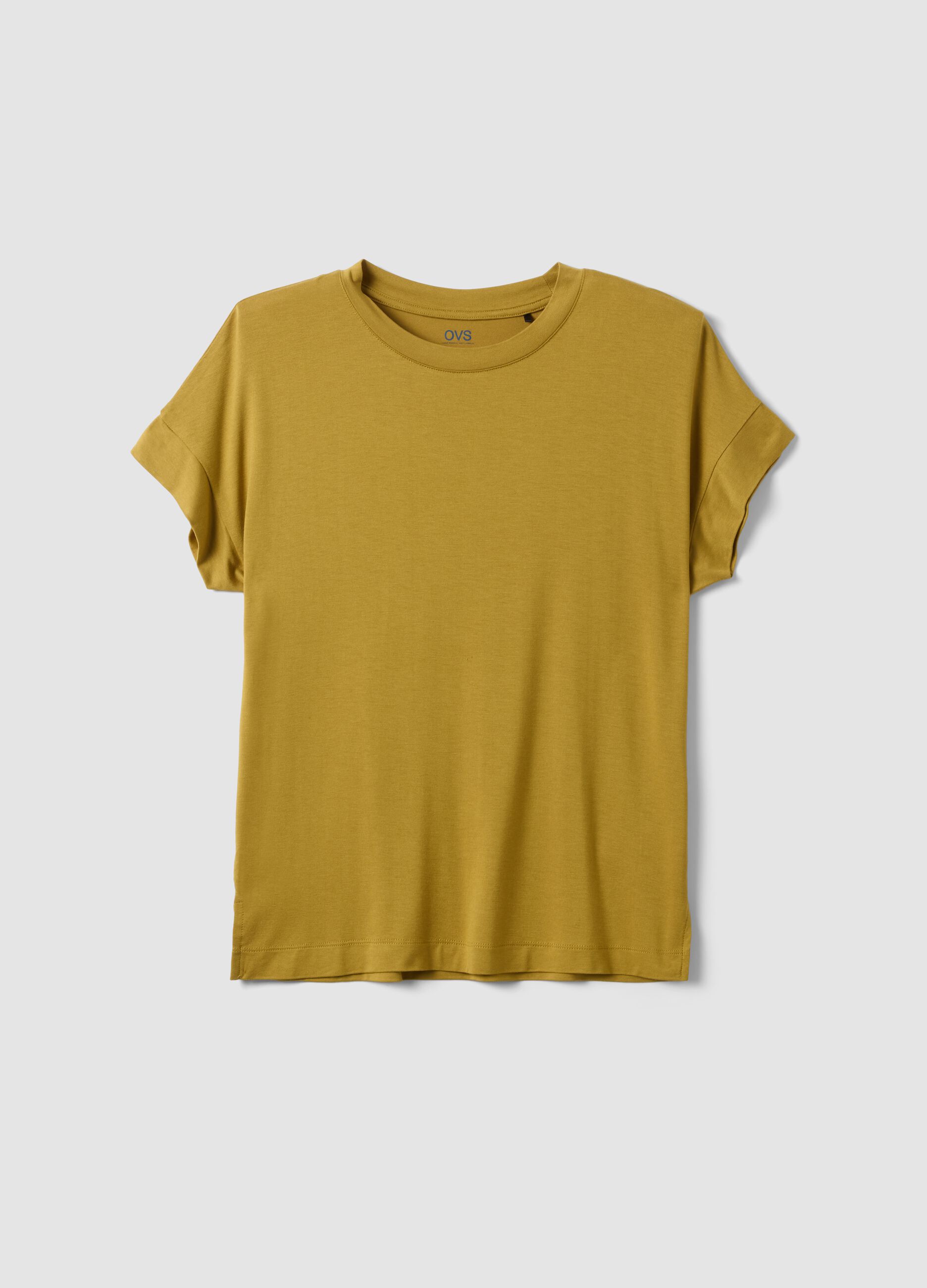 Yellow short-sleeve stretch viscose T-shirt