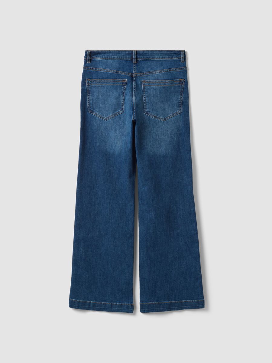 Jeans blu bootcut in cotone elasticizzato_2