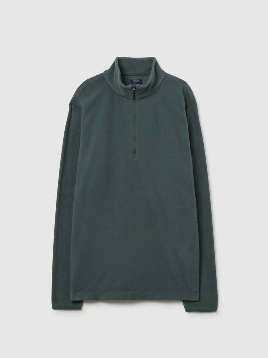 Felpa verde in pile con mezza zip_4