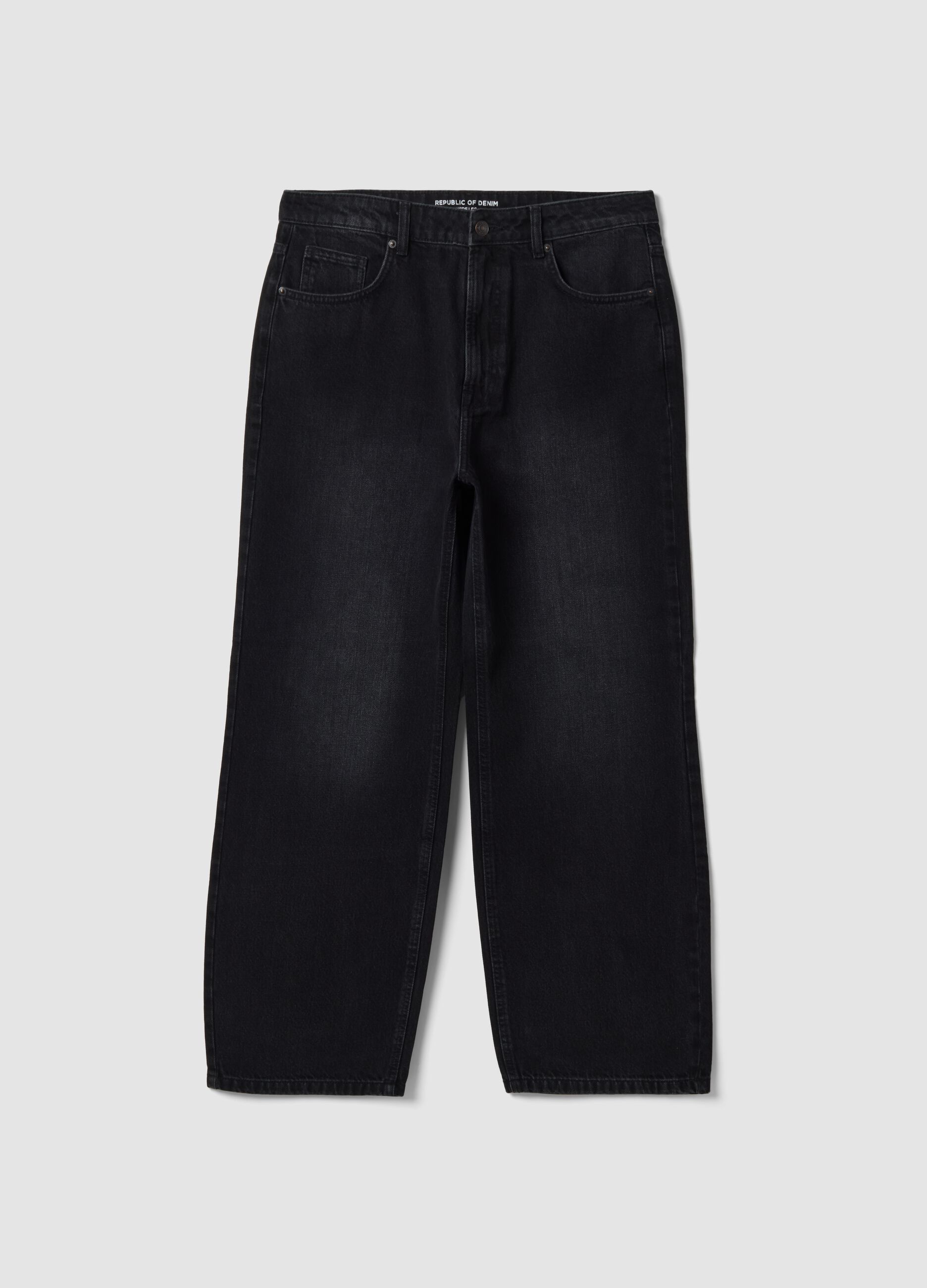 Black cotton denim wide-leg jeans