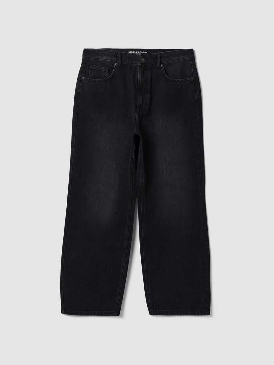 Jeans denim neri wide leg in puro cotone_0