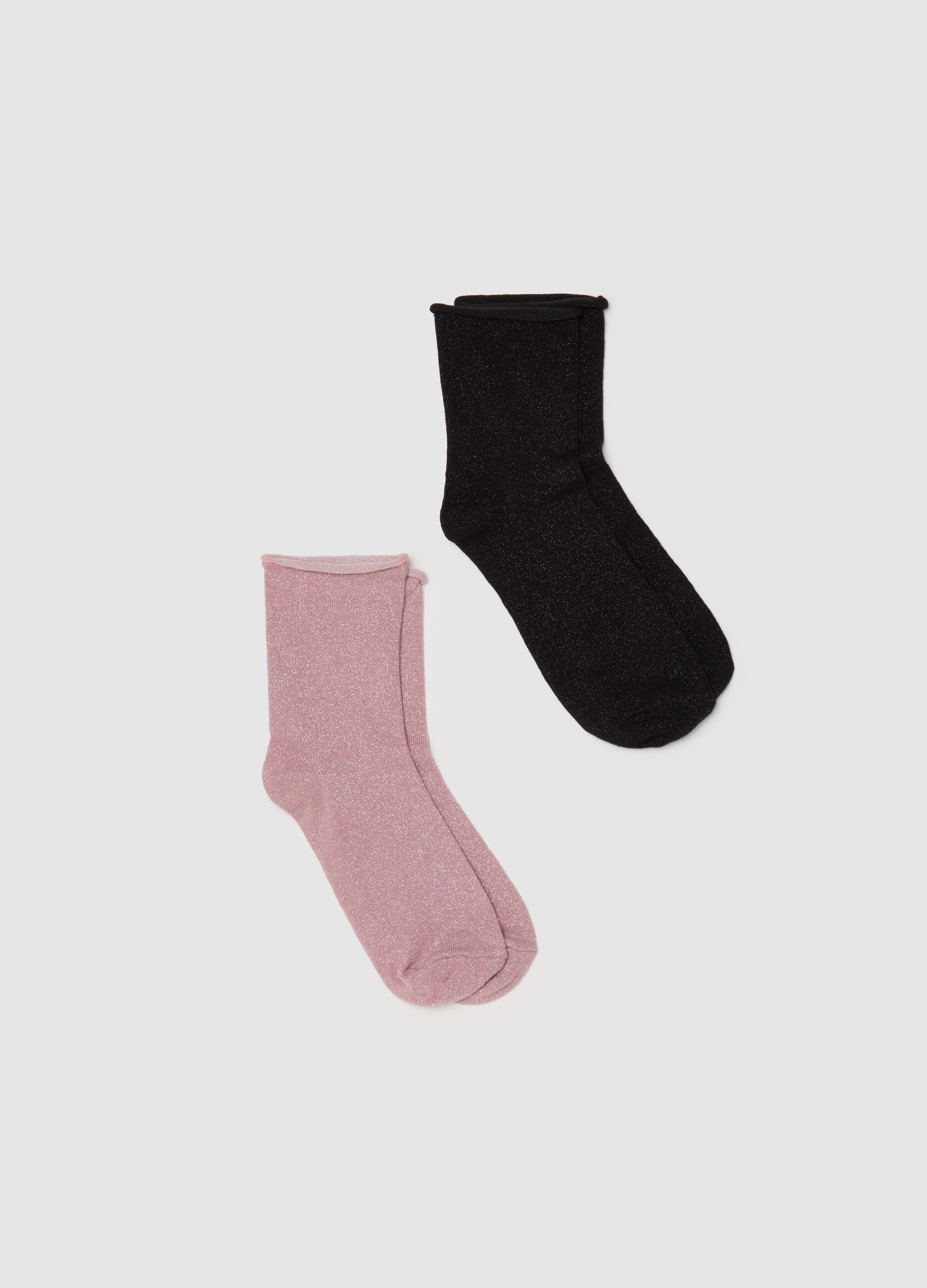 Two-pair pack short socks in lurex