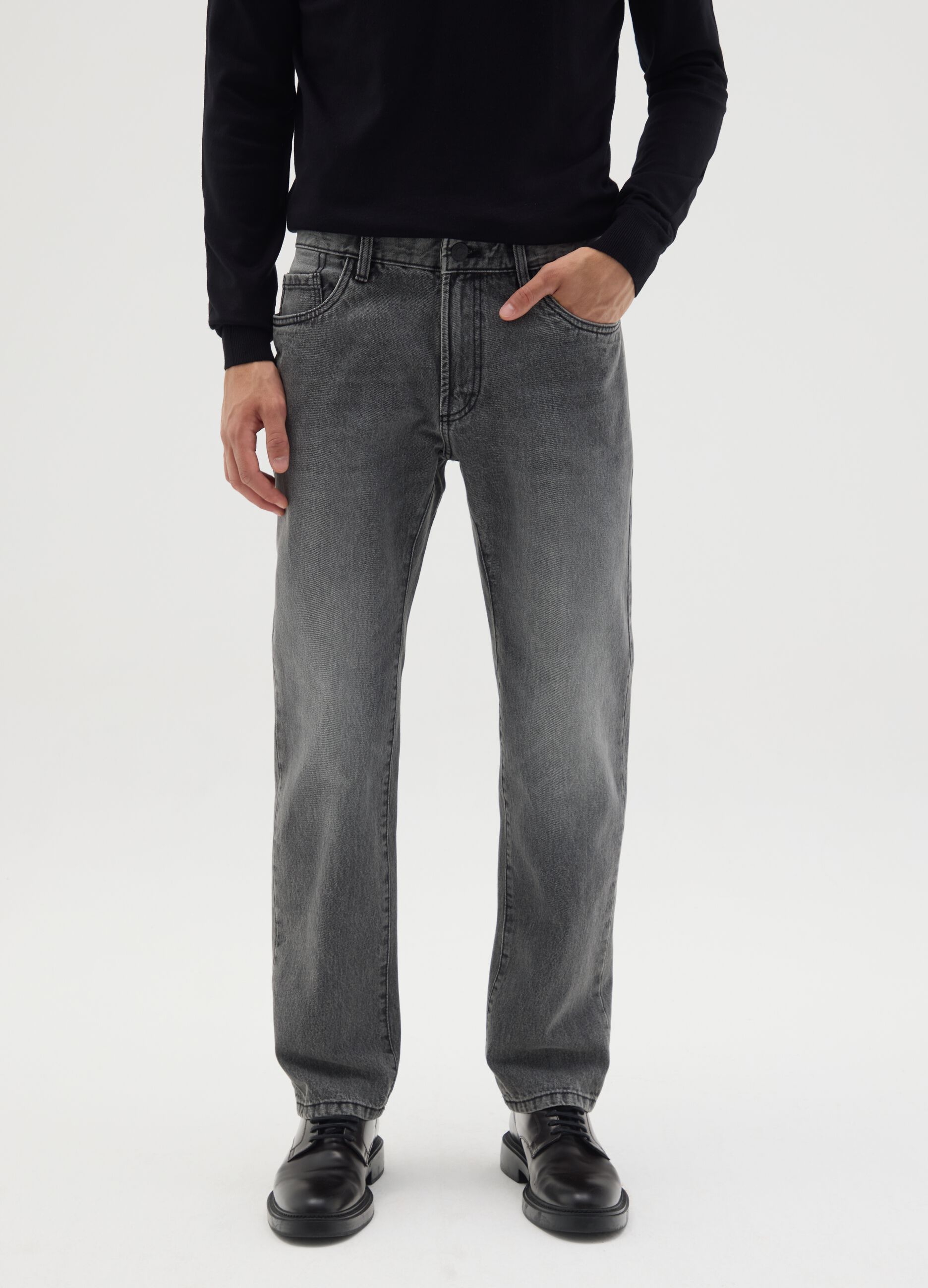 Grey pure cotton regular fit jeans