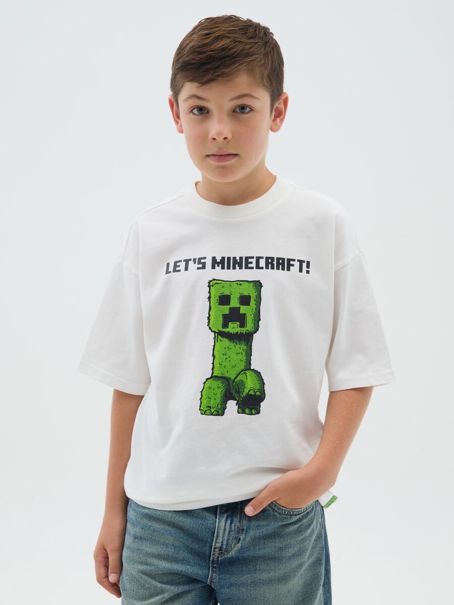 Boy's T-shirt in white pure cotton with print_0