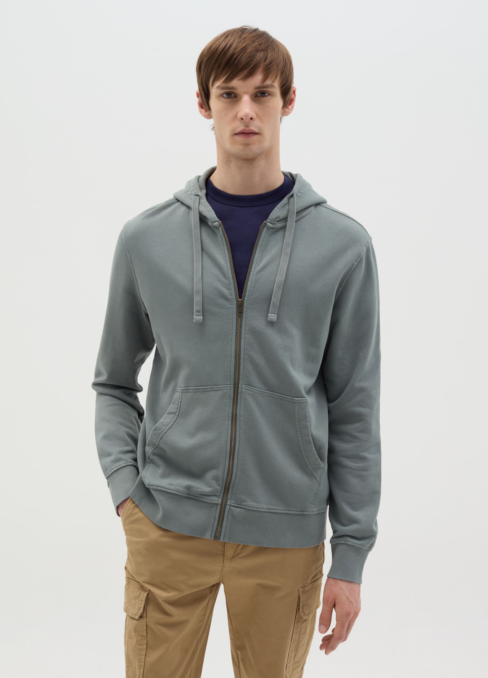 Full-zip sweatshirt in cotton with hood